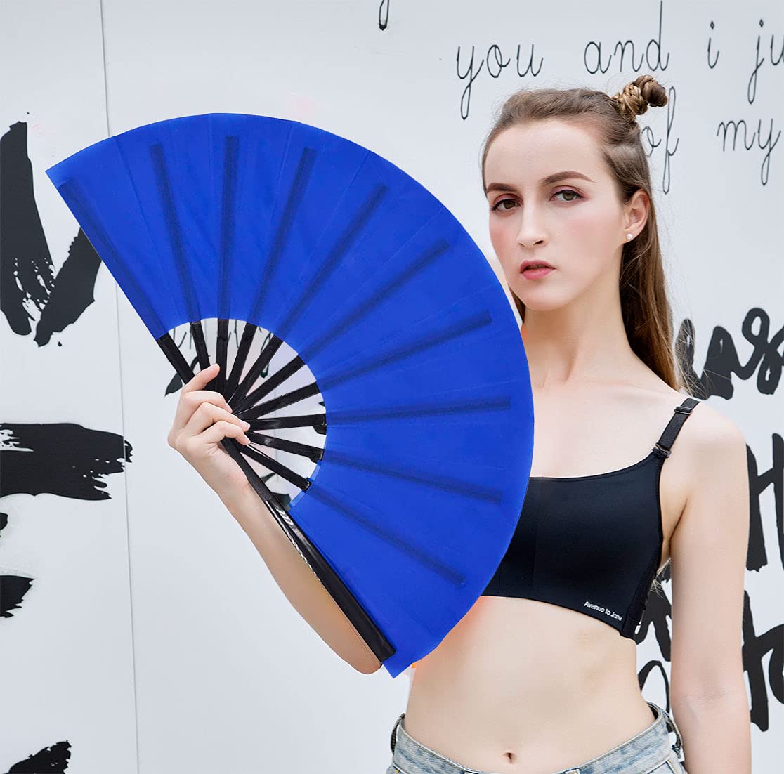 Amajiji Large Folding Hand Fan - Traditional Chinese & Japanese Style Nylon Cloth Handheld Fan for Dancing, Wedding, Cosplay, Home Decor and Gift Giving - Perfect for Summer Cooling, Asian Culture Events & Performance Arts