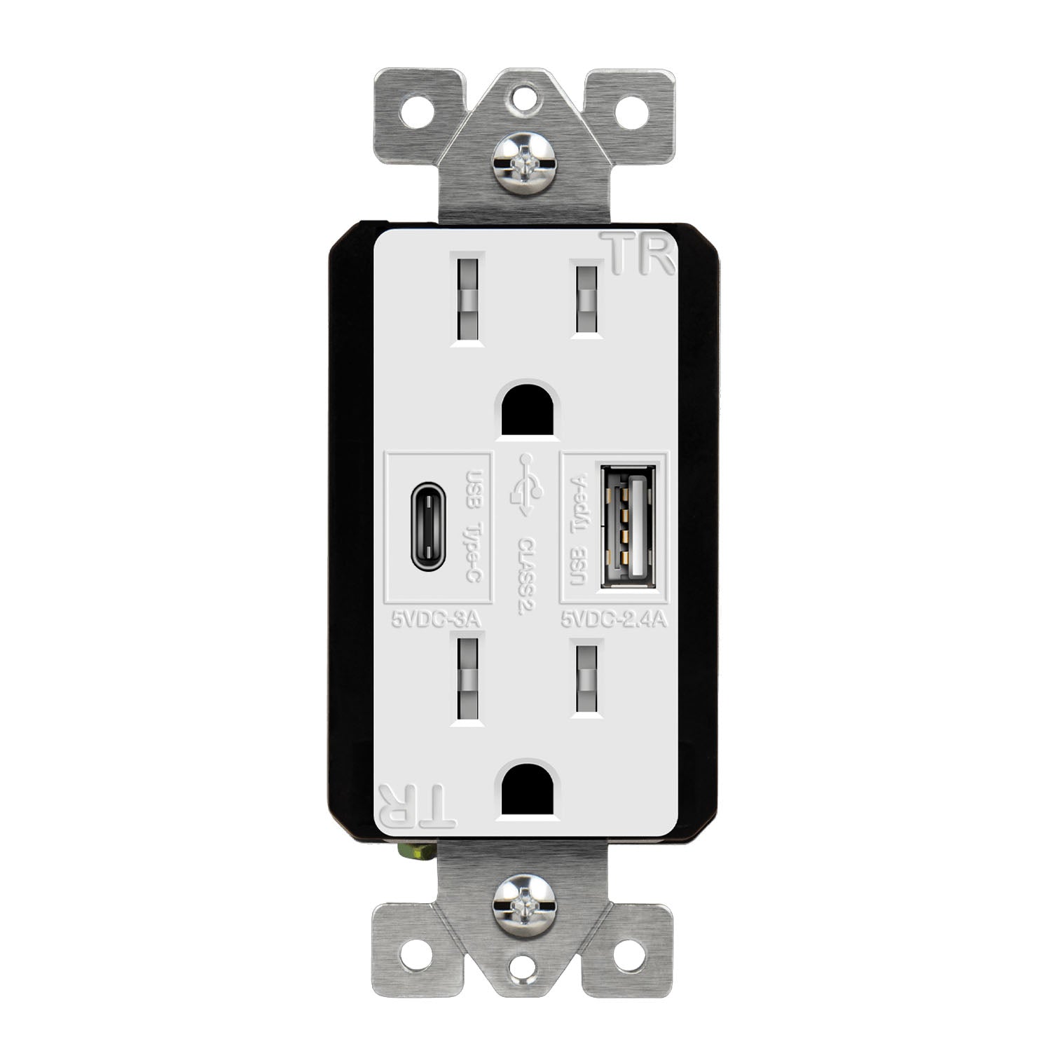15 Amp Tamper Resistant Duplex Receptacle with 5.8A USB A/C Outlet - White - Perfect for Home, Office & Commercial Use - Safe Childproof Electrical Outlet with Fast Charging Ports