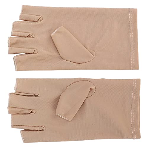 UV Protection Gloves for Gel Nail Lamp - Fiber Cotton Light Blocking Gloves for Manicures & Pedicures - Beige Hand Shields for UV/LED Nail Dryers (Perfect for Salon & Home Nail Care)