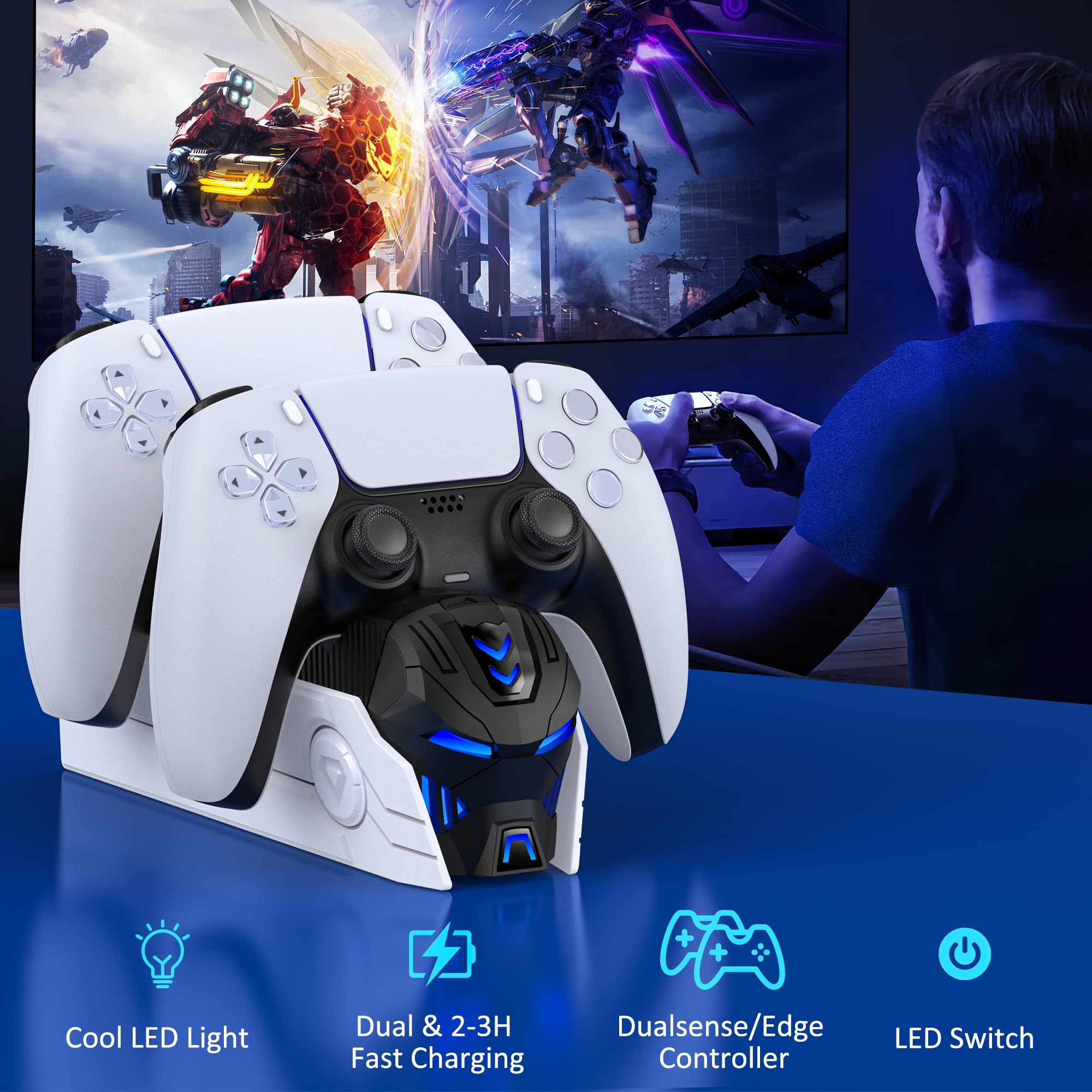 PS5 Controller Charger Station for DualSense & DualSense Edge - Fast Charging Dock with LED Indicators | Compatible with PlayStation 5 Controllers & Faceplates | Perfect for Gaming Setup & Multi-Controller Charging