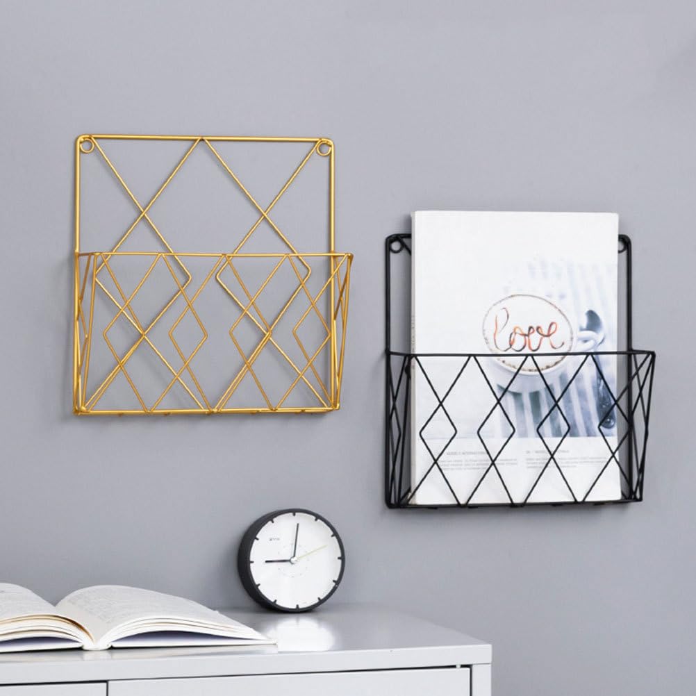 PRETYZOOM Wall Mounted Magazine Holder - Metal Wall Hanging File Folder Rack & Book Shelf Organizer - Space Saving Storage Bin for Home Office (25x3x26cm) - Perfect for Living Room, Bedroom, Study & Workspace Organization