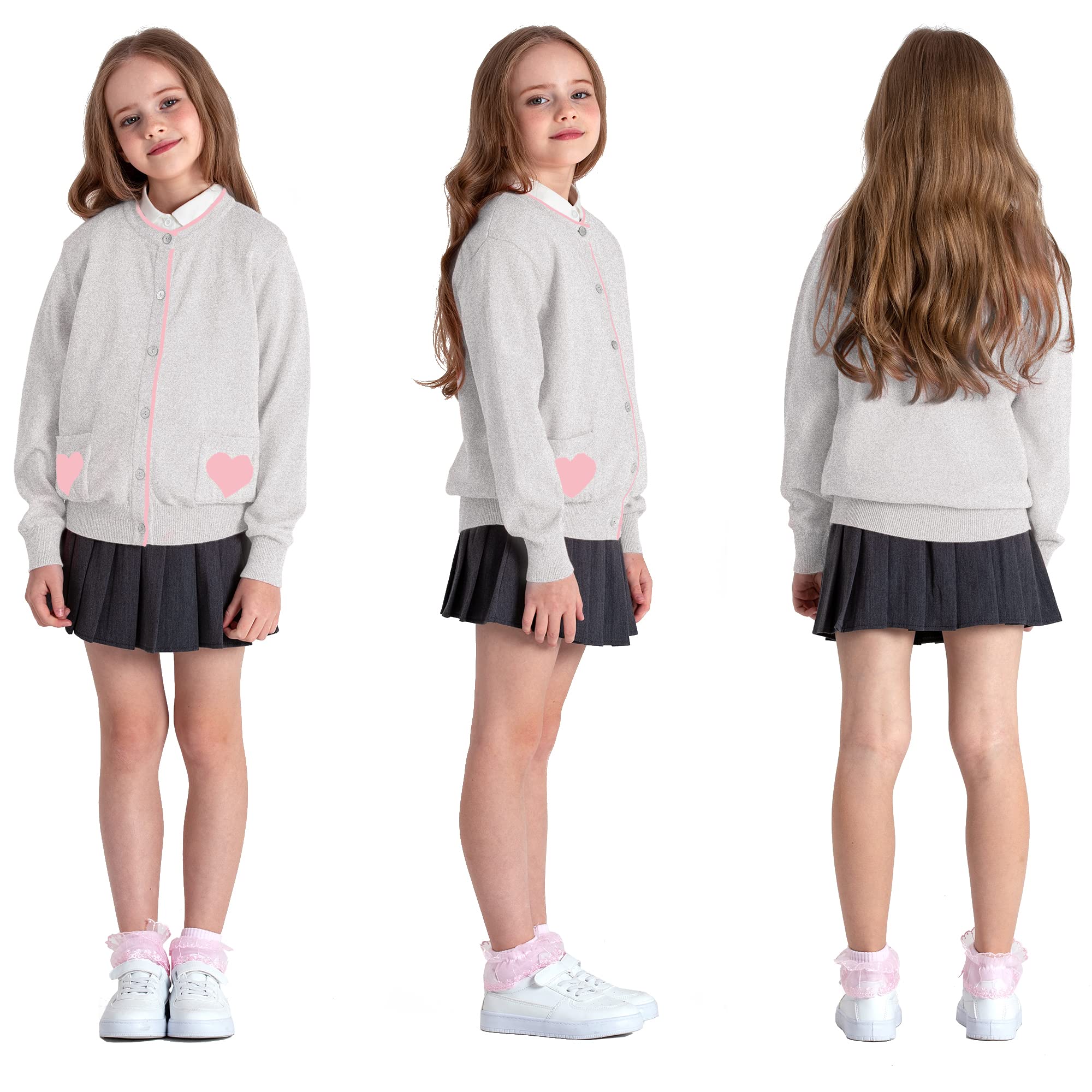 Girls' Cute Heart Pocket Cardigan - Soft Knit Sweater for Kids | Perfect for School, Playdates & Family Outings