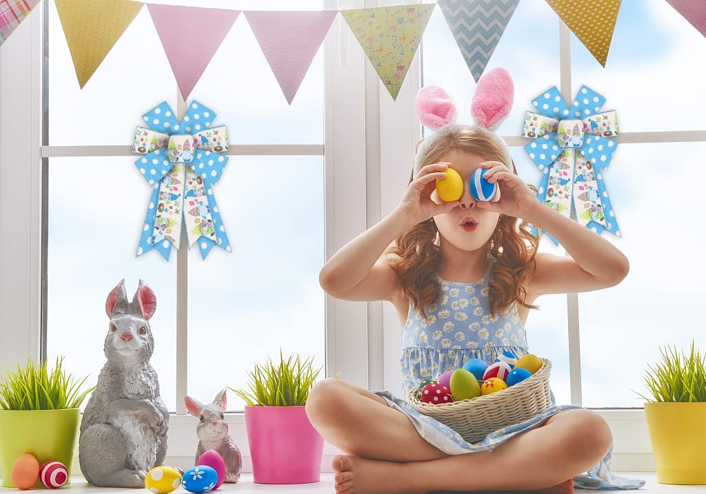 Easter Wreath Bows 2PCS - Blue Spring Decor for Door & Tree