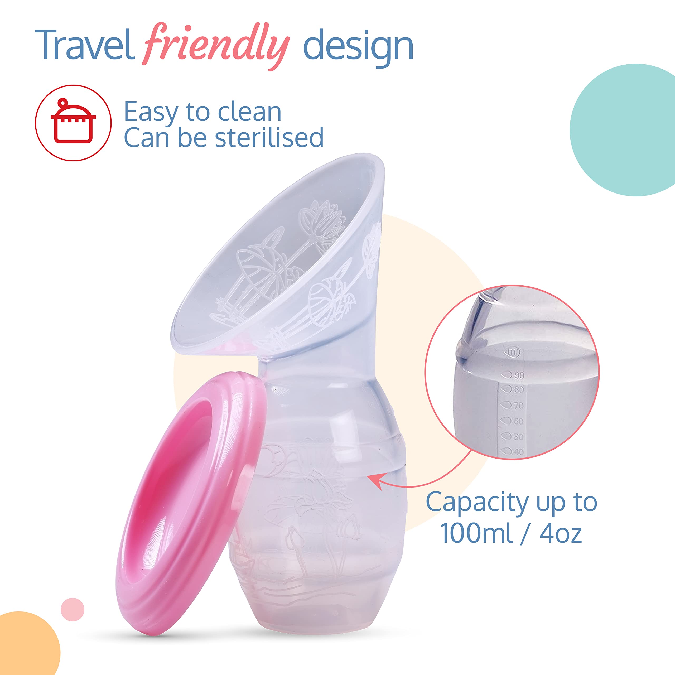LuvLap 100ml Silicone Breast Milk Saver Pump - Hands-Free Milk Collector for Nursing Moms, Comfortable & Reusable for Breastfeeding at Home or Work