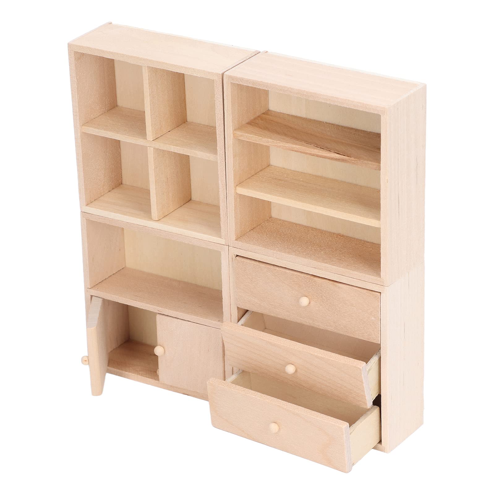 1/12 Scale Miniature Wooden Dollhouse Cabinet Set - 4 Pcs Dollhouse Furniture with Shelves for DIY Dollhouse Decor & Miniature Room Scenes