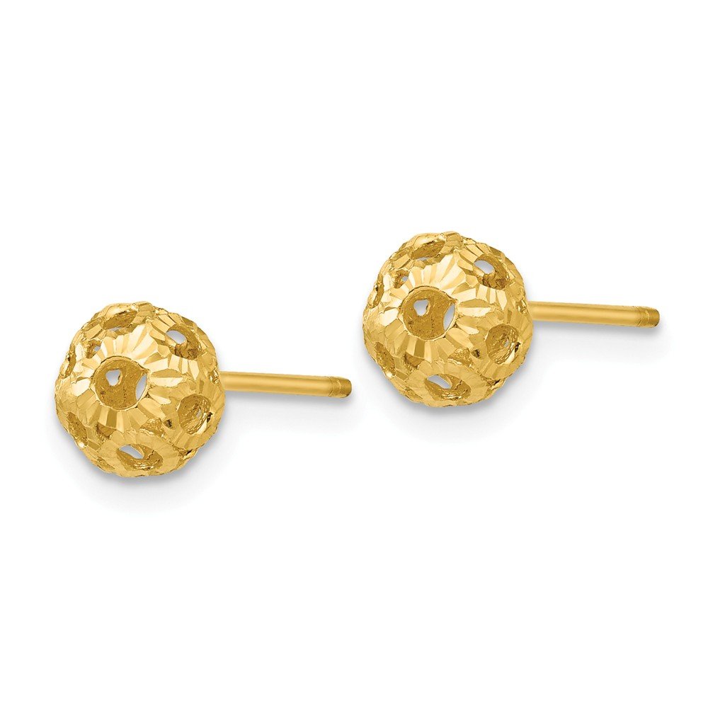 14K Yellow Gold Open Diamond Cut Ball Post Earrings for Women – Hypoallergenic Stud Earrings for Sensitive Ears – Perfect for Everyday Wear, Parties & Special Occasions