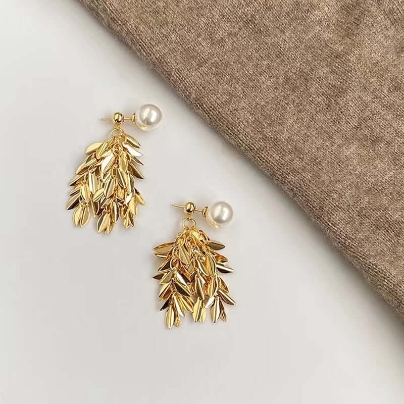 Two Tone Multi Way Pearl Leaf Ear Jacket Earrings for Women - Elegant Dangle & Stud Earrings for Party, Wedding & Everyday Wear | R0609