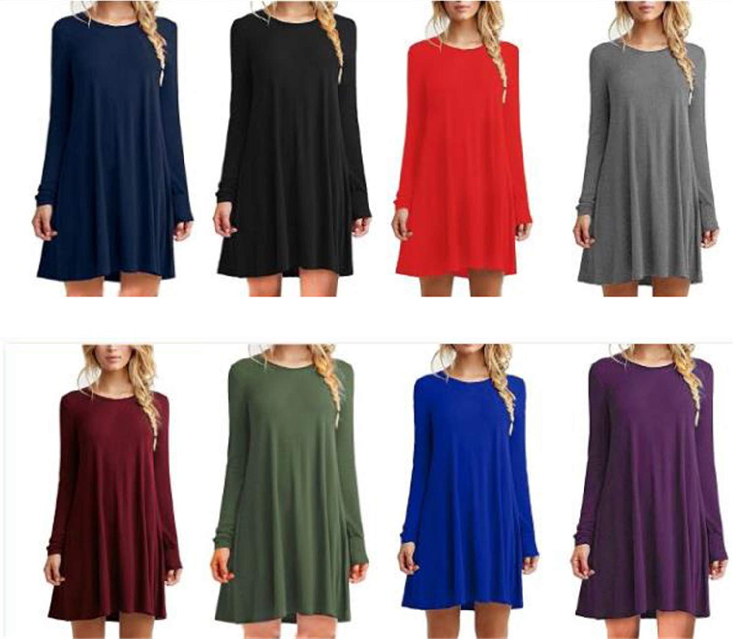 Andongnywell Women's Long Sleeve Casual Loose T-Shirt Dress - Comfortable & Stylish Fall Outfit for Work, Travel & Everyday Wear