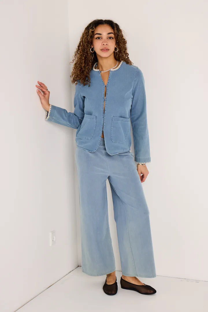 Stylish Ima Wide Leg Denim Pants - Light Wash High Waisted Comfortable Trousers for Women | Perfect for Casual Outings, Office Wear & Weekend Brunch