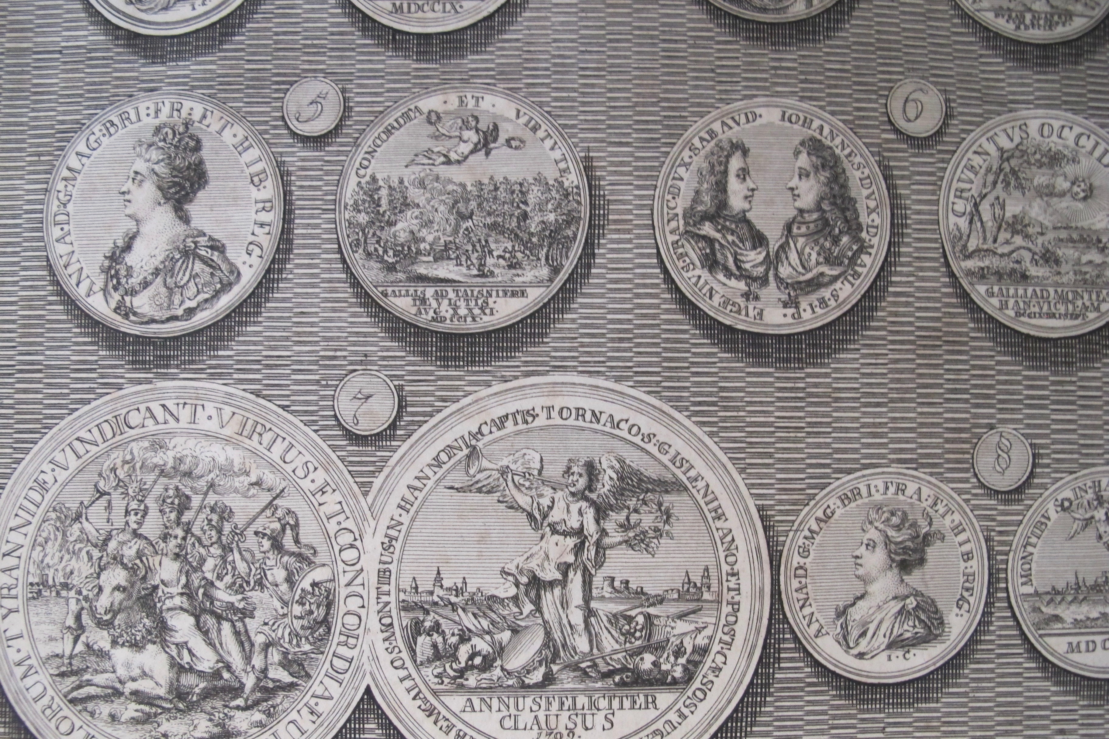 1745 British Regal Medals Collection - Queen Anne & King George Set of 2 (Matted) | Royal Coin Collectors Gift, Historical Display for Home & Office Decor