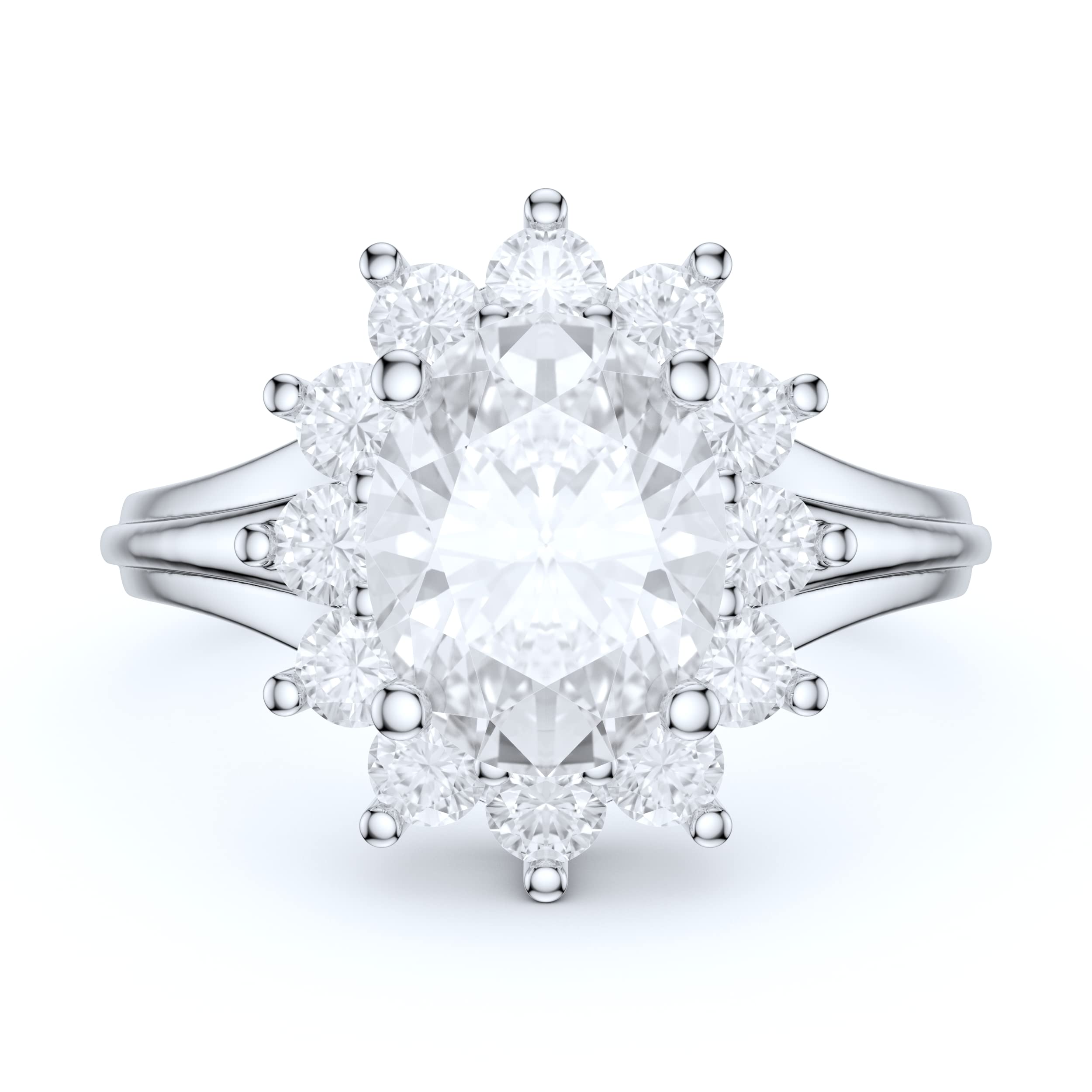 14K White Gold 7x9mm 2.0CT Oval Simulated Diamond Cluster Engagement Ring for Women - Perfect for Proposals, Anniversaries & Special Occasions
