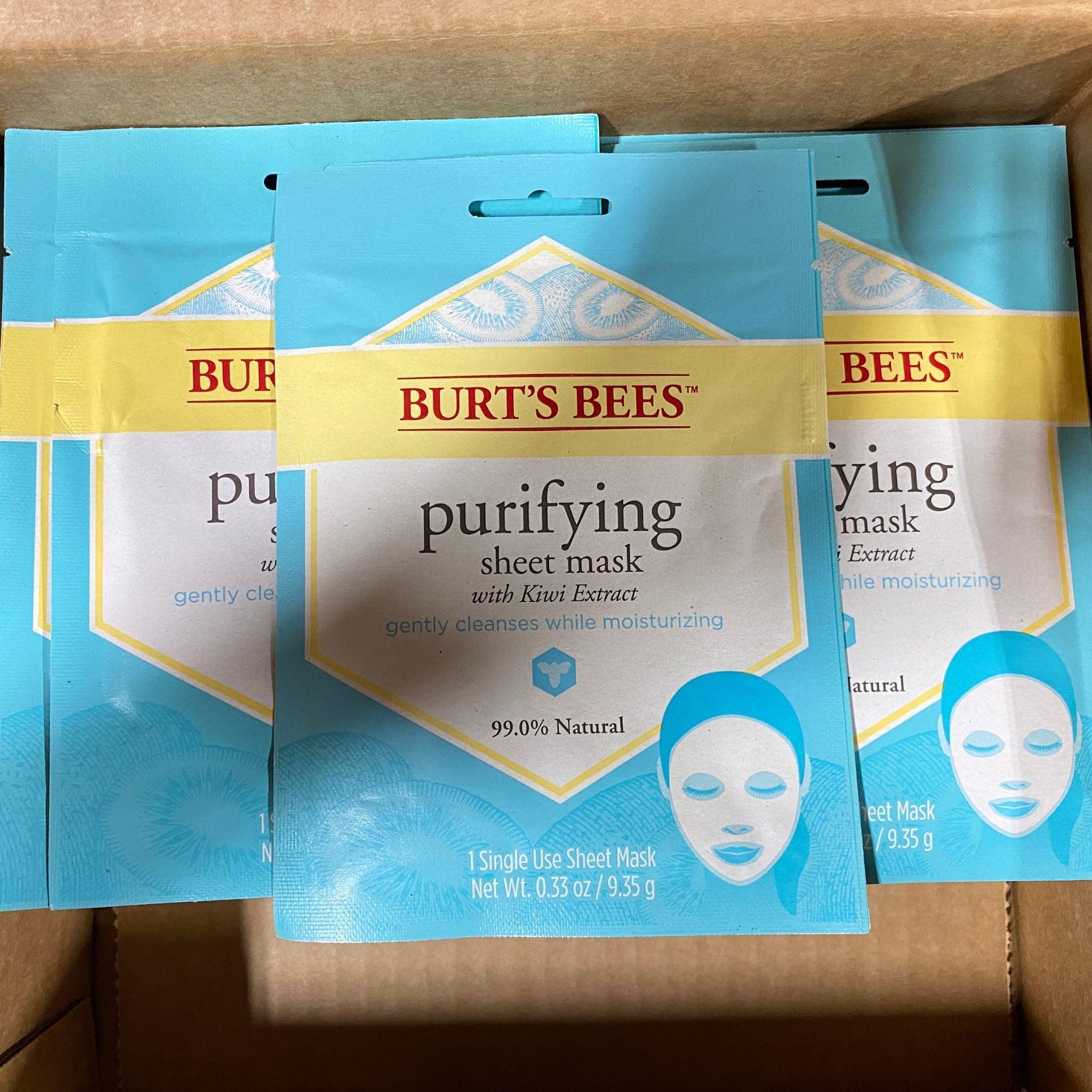 Burt's Bees Purifying Sheet Mask with Kiwi Extract - 96 Pcs Box | Deep Cleansing & Hydrating Facial Mask for Glowing Skin | 99% Natural Ingredients | Perfect for Daily Skincare Routine & Spa Nights