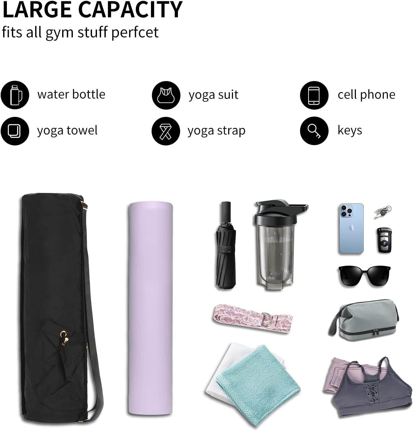 Premium Waterproof Yoga Mat Bag with Multi-Pockets & Adjustable Strap - Fits 1/4