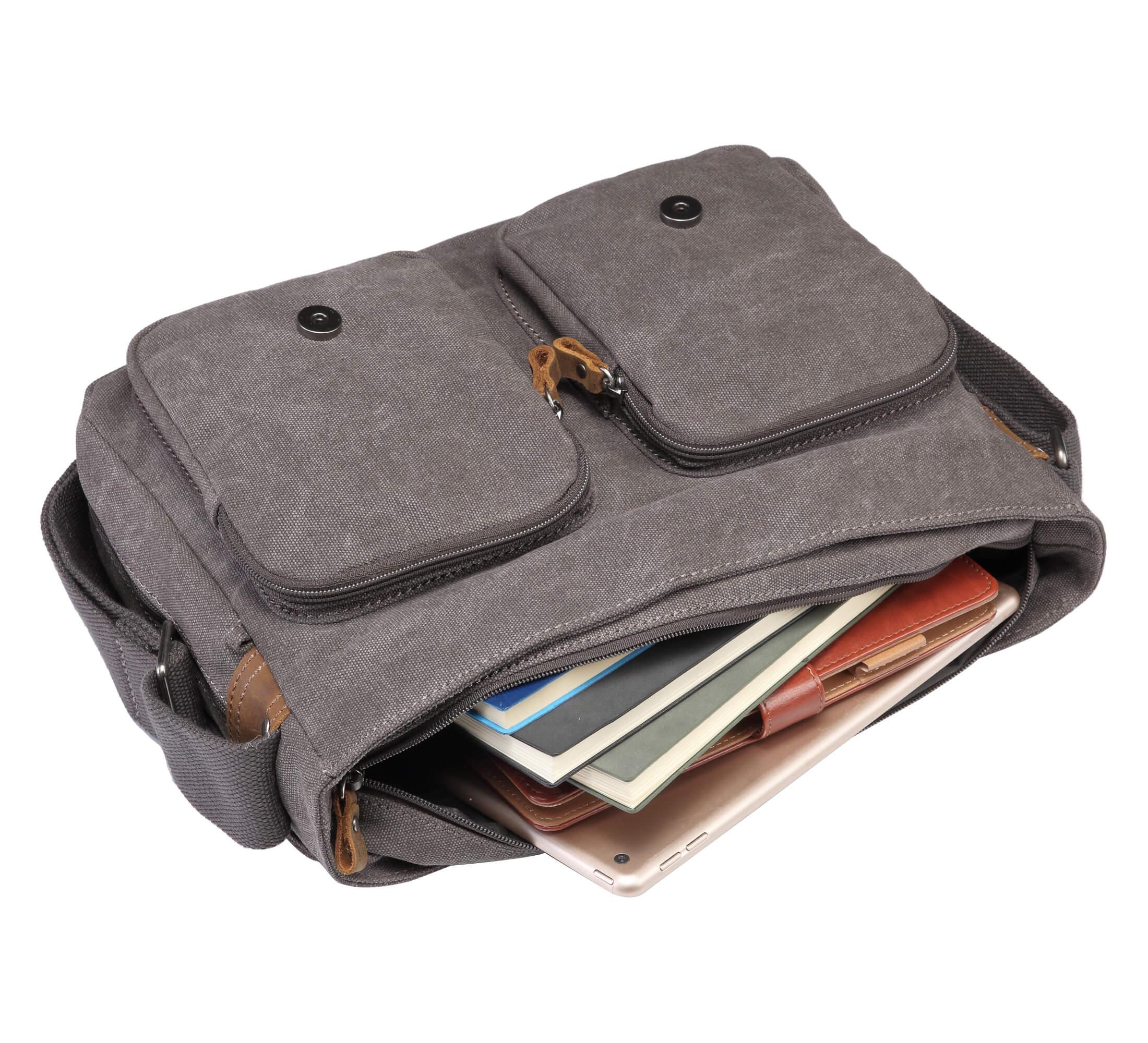 TRP0210 Troop London Classic Canvas Messenger Bag for Men & Women - Durable Waterproof Crossbody Bag for Work, Travel & School - Stylish Laptop Briefcase with Adjustable Strap