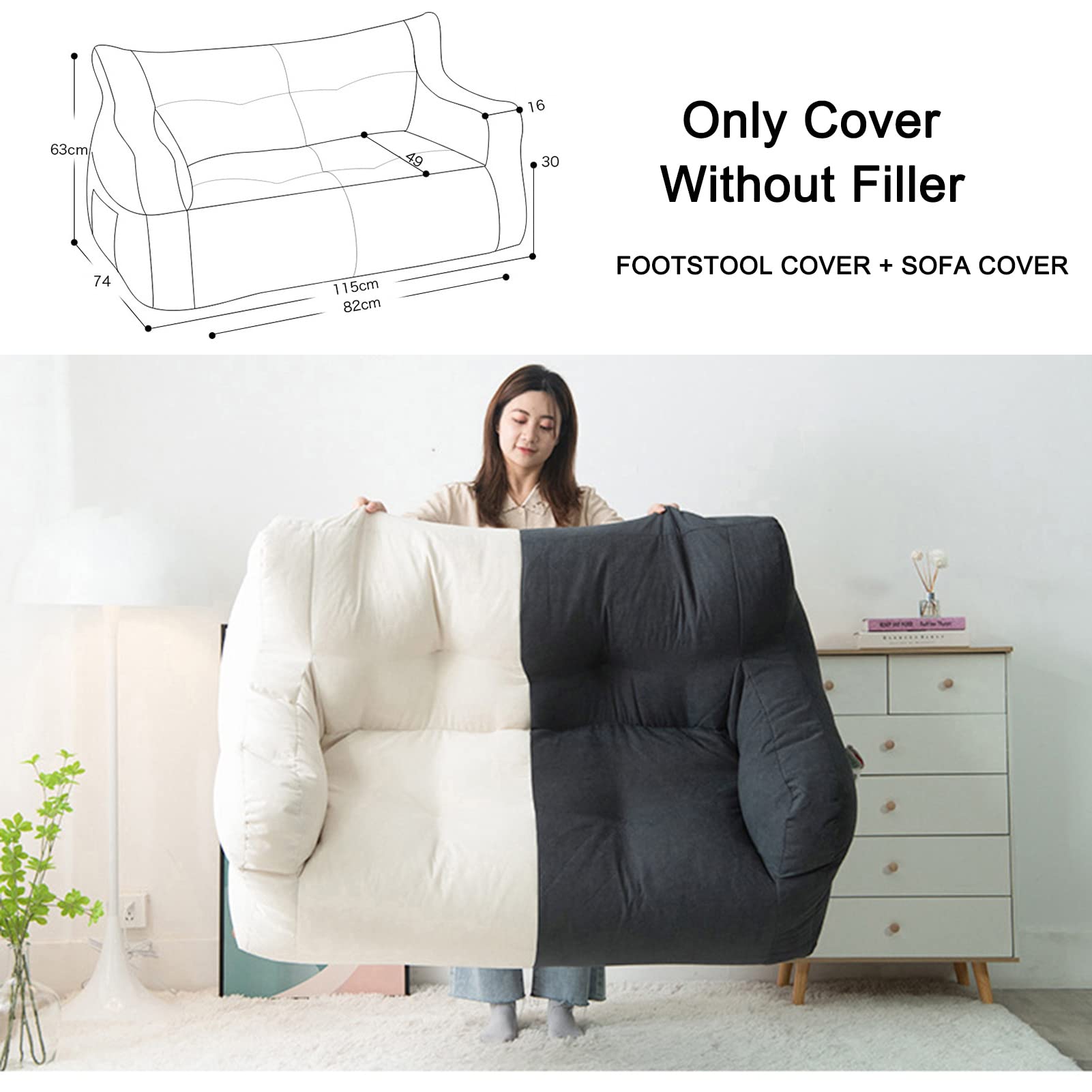 Premium Washable Cotton Linen Bean Bag Chair Cover Only (No Filler) - Extra Large Durable Zippered Sofa Beanbag Cover for Adults & Kids in Yellow - Perfect for Living Room, Bedroom, Dorm, and Playroom Decor