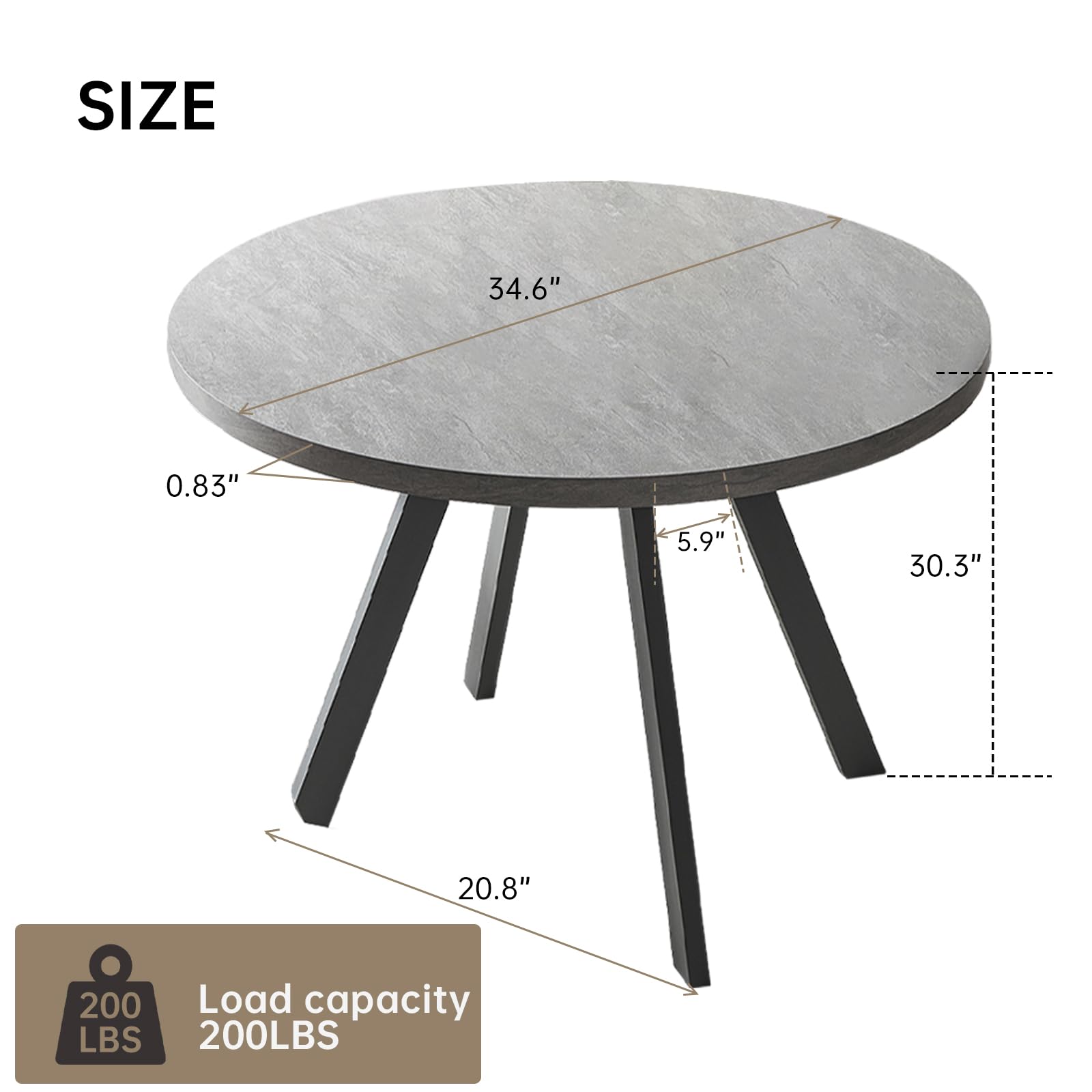 Mid Century Modern Round Dining Table 34.6 Inch - Space Saving Small Coffee & Dining Table for Kitchen, Breakfast Nook & Small Apartments