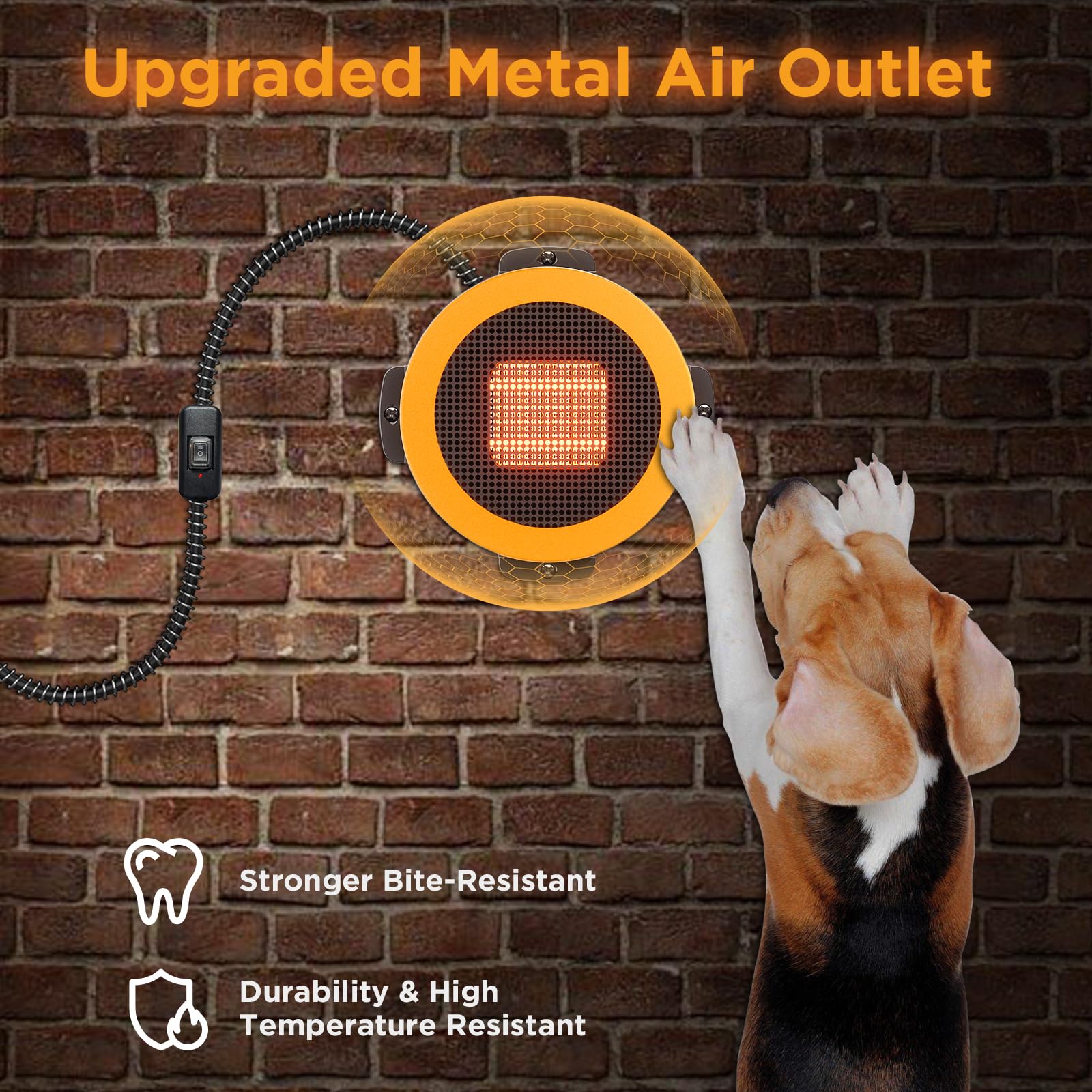 TURBRO 400W Wall Mount Dog House Heater with 10ft Anti-Bite Cord, Waterproof Control & Overheat Protection - Electric Pet Warmer for Kennels, Cat Cages, Chicken Coops & Rabbit Hutches (UL Certified) - Perfect for Outdoor Winter Pet Shelter Heating