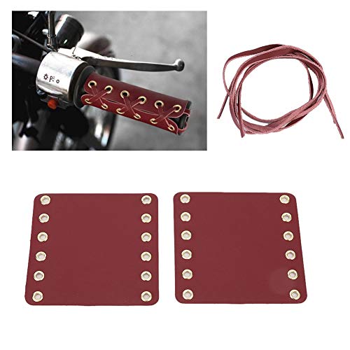 Red Leather Motorcycle Grip Covers 2Pcs with Strap, 4.33 x 4.53inch Handlebar Hand Grip Covers for Motorcycle Modification Accessories, Perfect for Cruiser, Sport, and Touring Bikes