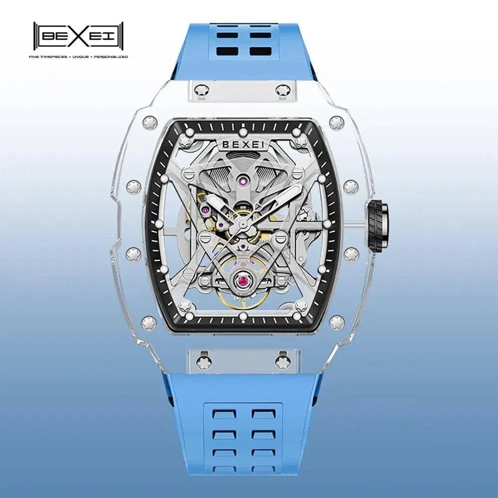 BEXEI 9130 Men's Skeleton Automatic Mechanical Watch - TR90 Transparent Case, Luminous Hands, Waterproof Wristwatch for Business, Casual & Formal Occasions (2023 New Release)
