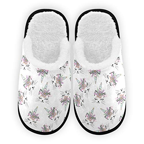 Cozy Cat & Unicorn Plush Slippers for Men & Women - Warm Fleece Lined House Shoes with Non-Slip Sole for Indoor, Outdoor & Spa Use - Perfect Home Comfort Gift for Winter Relaxation