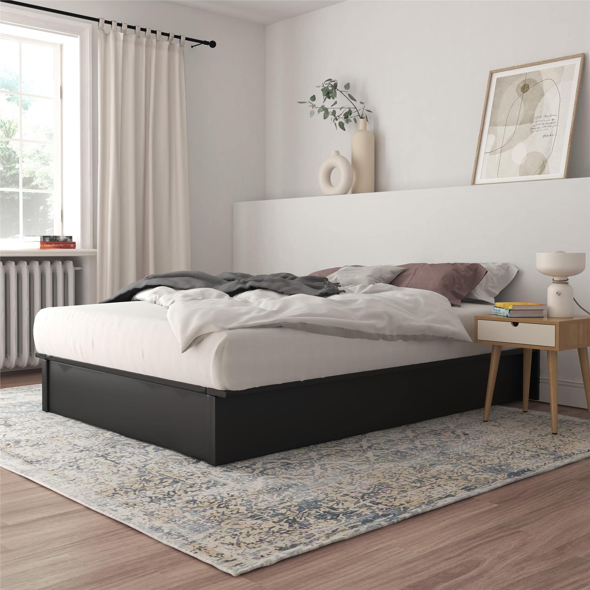 DHP Maven Full Size Upholstered Platform Bed Frame - 11 Inch Height for Elevated Mattress Support, No Box Spring Needed, Black Faux Leather - Perfect for Modern Bedrooms & Guest Rooms