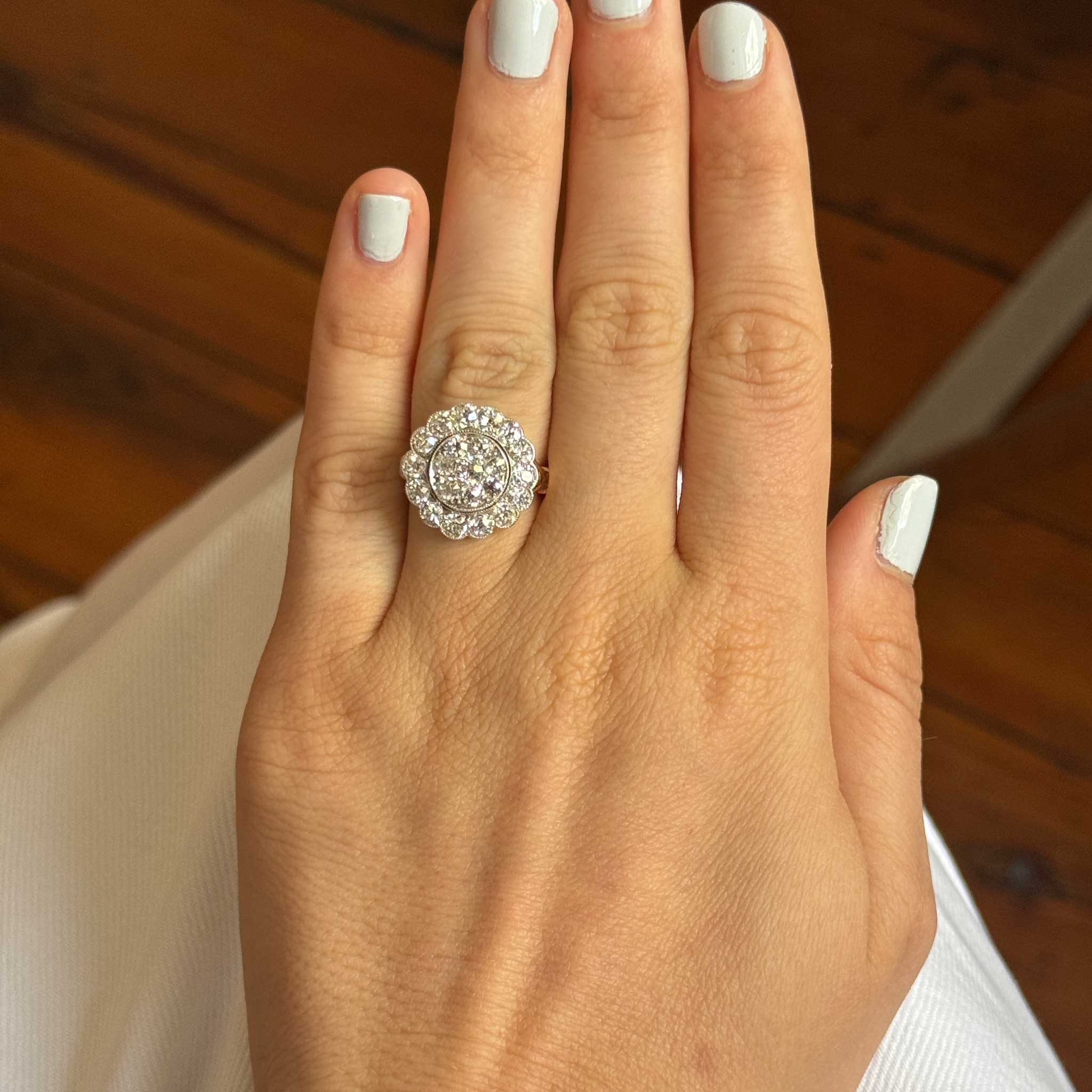 2.25ctw Victorian Old European Cut Diamond Cluster Two Tone Ring - Vintage Engagement, Wedding, Anniversary Jewelry Gift for Women