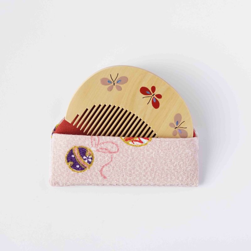 Handmade Kyoto Japanese Maki-e Urushi Lacquer Tsuge Boxwood Hair Comb with Chirimen Crepe Fabric Case - Butterfly Design | Traditional Japanese Hair Accessory for Weddings, Tea Ceremonies & Special Occasions