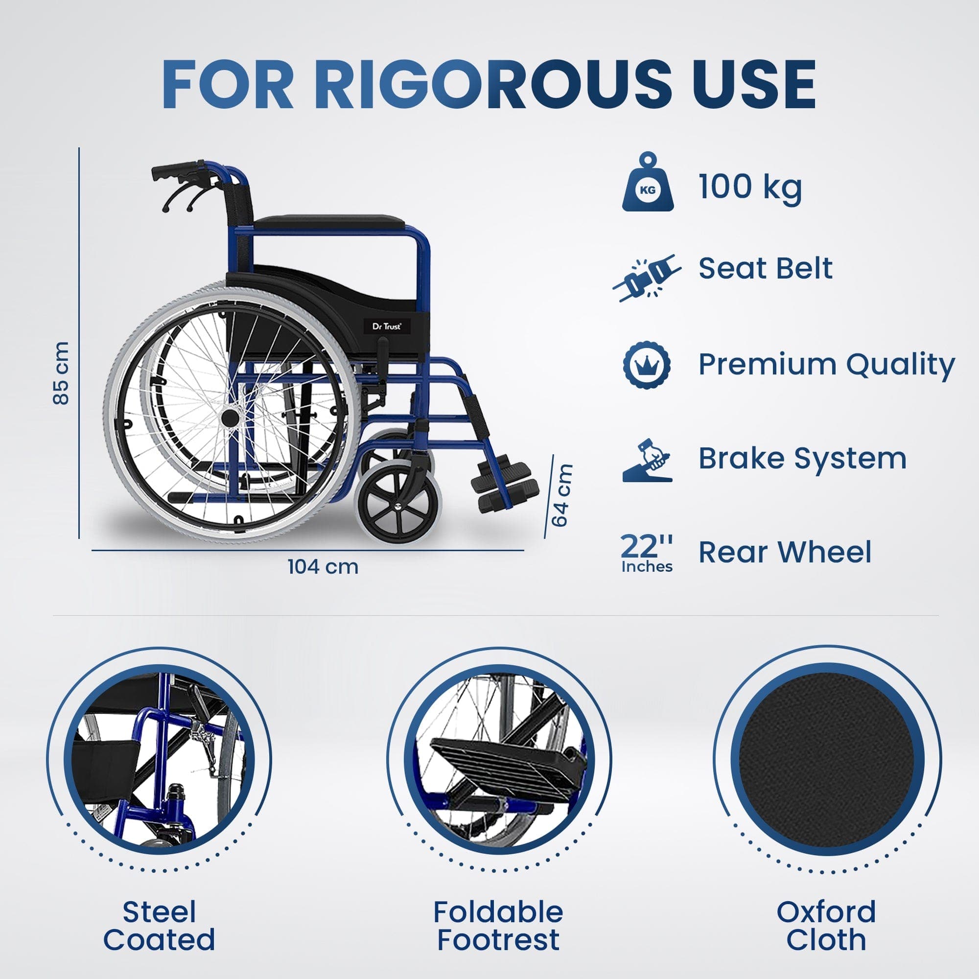 Dr Trust USA Lightweight Foldable Wheelchair Model 342 - Portable Mobility Aid for Seniors & Disabled - Ideal for Travel, Home & Hospital Use