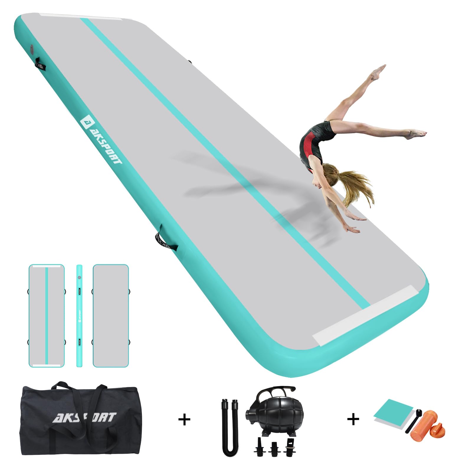 AKSPORT 10ft 13ft 16ft 20ft Inflatable Air Track Mat - Gymnastics Training Mat with Electric Pump for Home, Cheerleading, Tumbling & Parkour | Perfect for Indoor/Outdoor Fitness & Kids Play