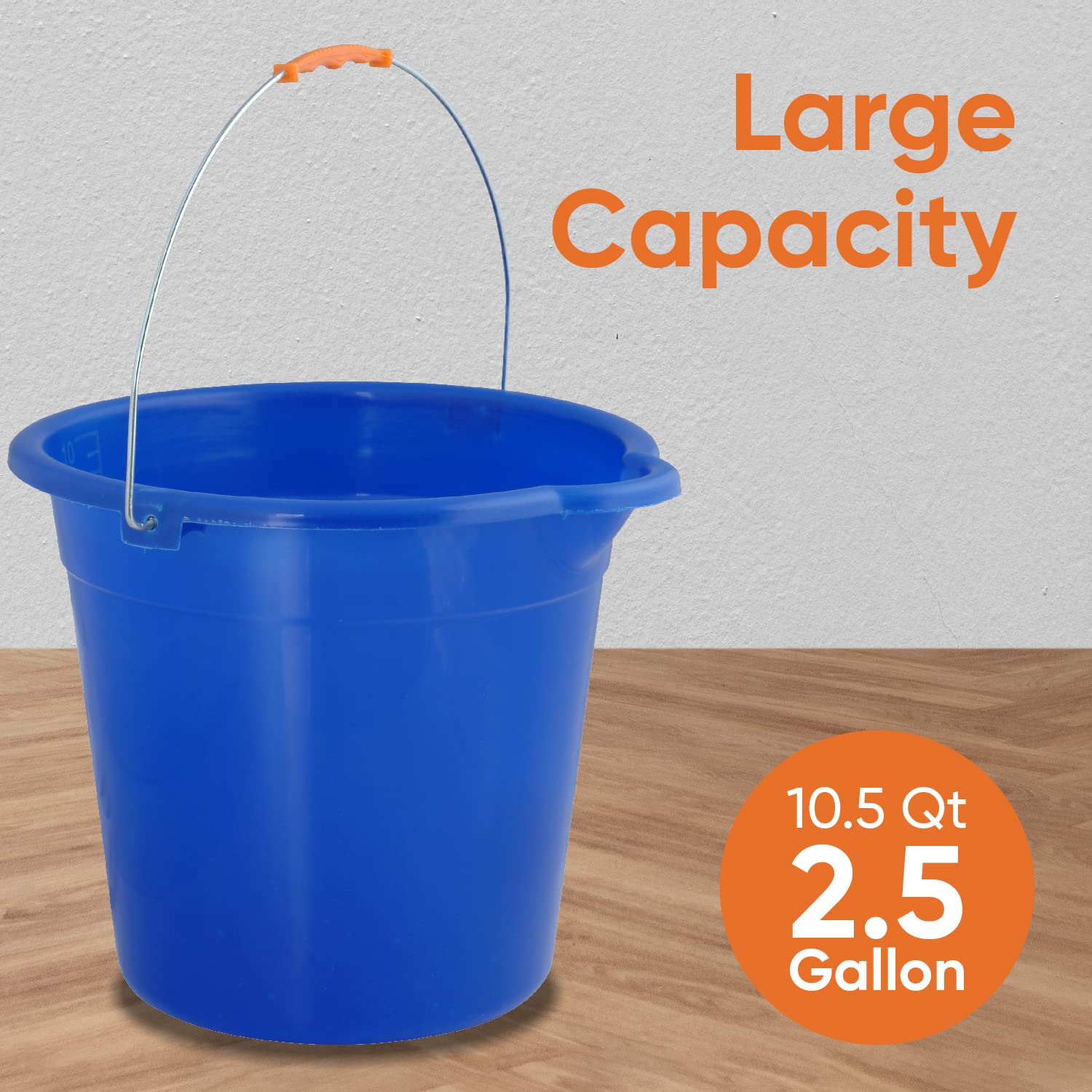 Superio 2 Gallon Plastic Bucket with Grip Handle - Durable Royal Blue Cleaning Pail for Car Washing, Mopping, Fishing & Camping - 10 Liter Multipurpose Utility Buckets (4 Pack) - Perfect for Home Cleaning, Outdoor Activities and DIY Projects