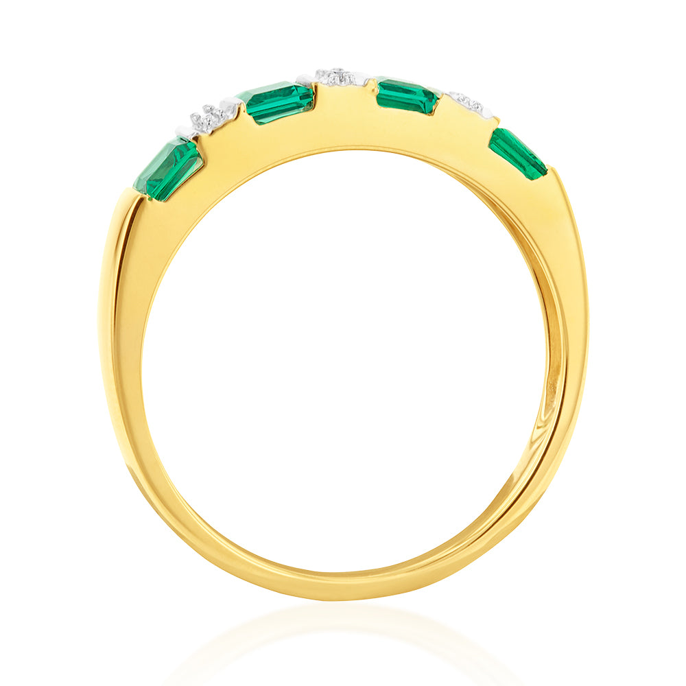 9ct Gold Created Emerald and Diamond Ring - Elegant Jewelry for Women, Perfect for Engagement, Wedding & Special Occasions