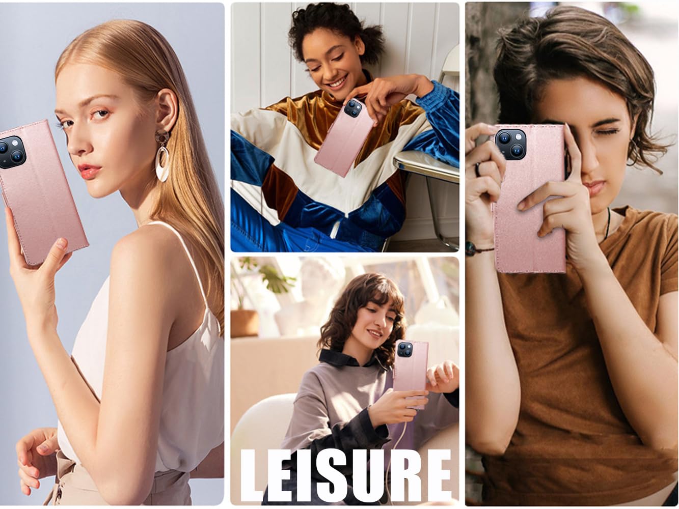 Premium Genuine Leather iPhone 15 Wallet Case with RFID Blocking, Kickstand & Magnetic Closure - Anti-Theft Credit Card Holder for Cash & Cards (Rose Gold) - Perfect for Travel, Work & Daily Protection