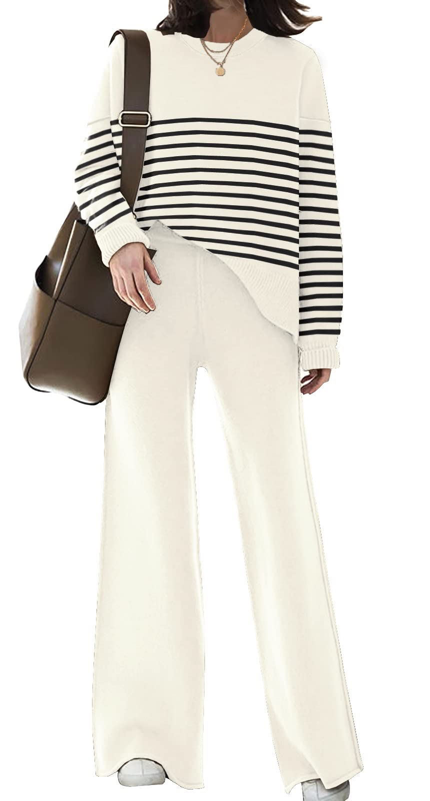 ETCYY Women's Elegant Knit Lounge Set - 2 Piece Sweater Top & Wide Leg Sweatpants Outfit | Cozy Home Wear, Casual Loungewear, Relaxing Outfit for Women