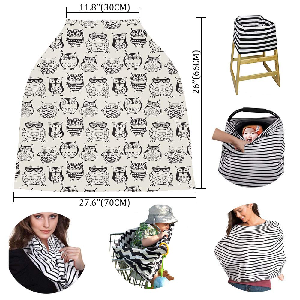 Breastfeeding Cover & Car Seat Canopy - Soft Stretchy Nursing Scarf for Baby Girls & Boys - Cute Owl Print Infant Stroller Cover - Perfect for Nursing in Public & Protecting Baby in Car Seat
