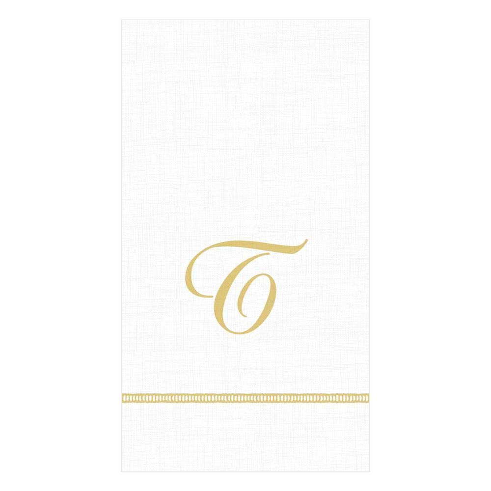 Personalized Hemstitch Script Initial Paper Guest Towels - Monogram Letter T (60 Count) - Elegant Party Napkins for Weddings, Baby Showers & Bridal Showers