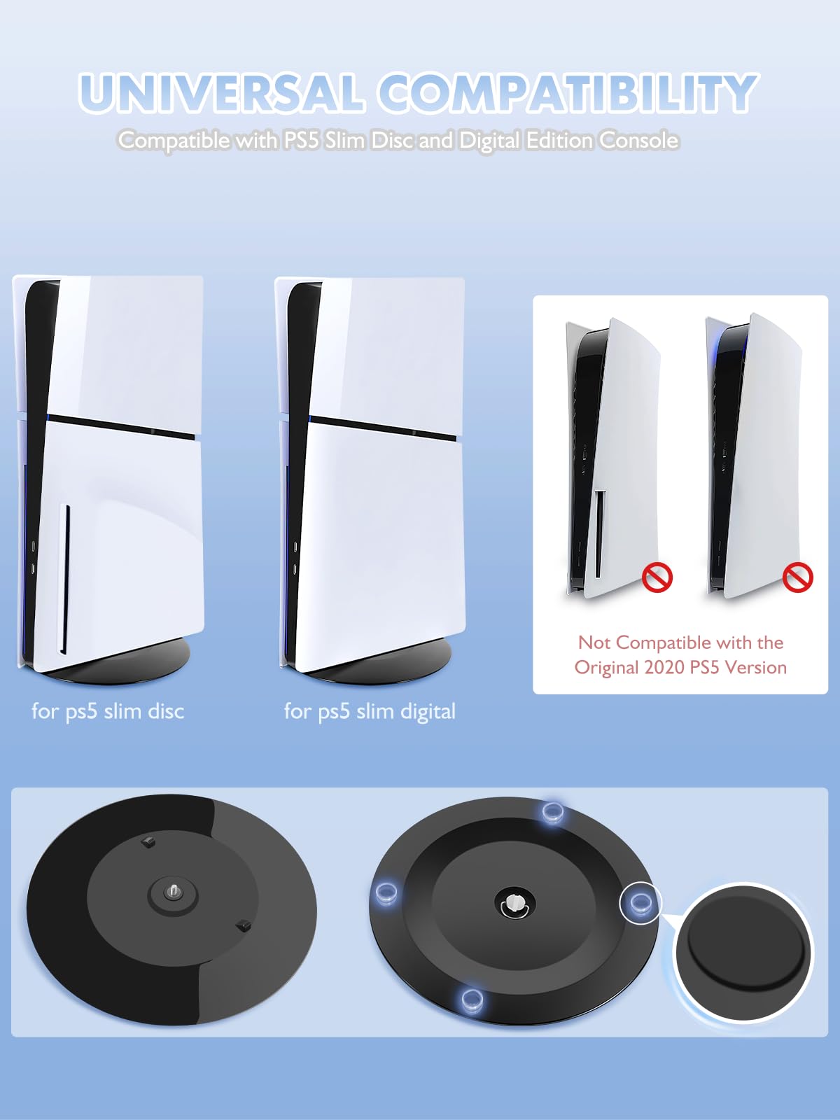Upgraded Vertical Stand for PS5 Slim Console with Non-Slip Pads - Secure Base with Screw for PS5 Slim Disc & Digital Edition (Black) - Perfect for Gaming Setup & Space-Saving Storage