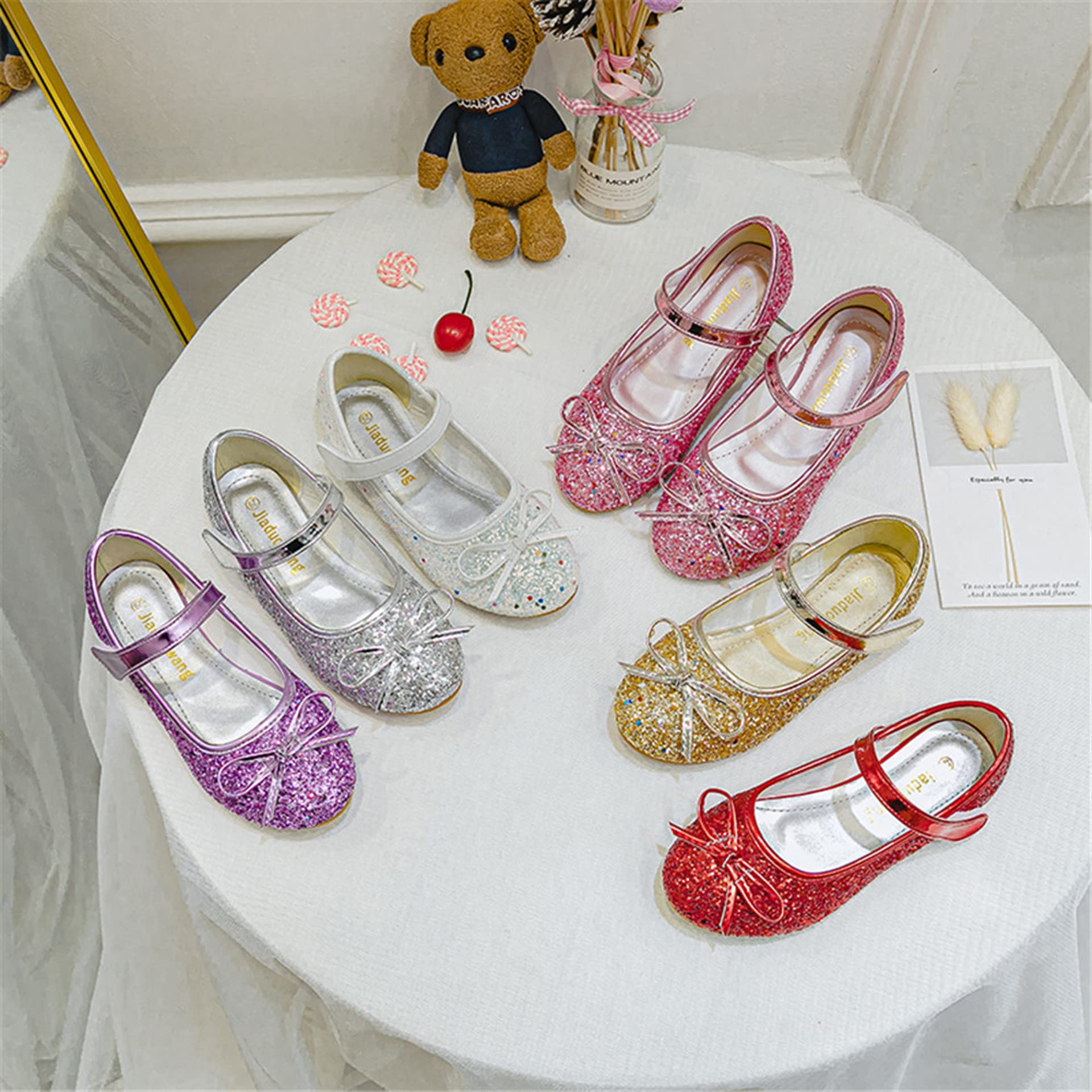 TN TANGNEST Girls Sequined Bowknot Mary Jane Shoes - Princess Dress Shoes for Wedding, Party & Cosplay - Comfortable Flats for Special Occasions & Everyday Wear