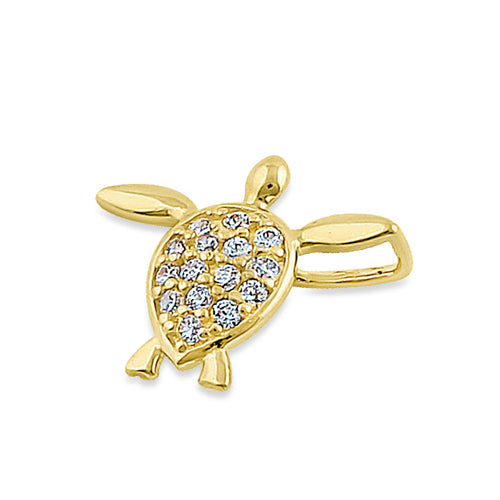 14K Solid Yellow Gold Sea Turtle CZ Pendant Necklace - Elegant Ocean-Themed Jewelry Gift for Women, Perfect for Beach Vacations & Summer Outfits