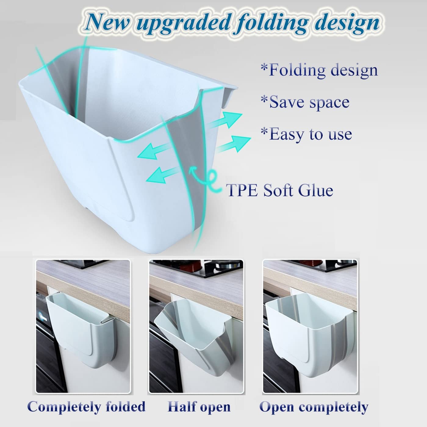 Foldable Hanging Kitchen Trash Can - 3L Collapsible Waste Bin for Cabinet Door, Car, Bedroom & Bathroom | Space-Saving Mini Garbage Can for Small Spaces (White) - Perfect for Compact Kitchens, RVs, Dorm Rooms & Office Spaces