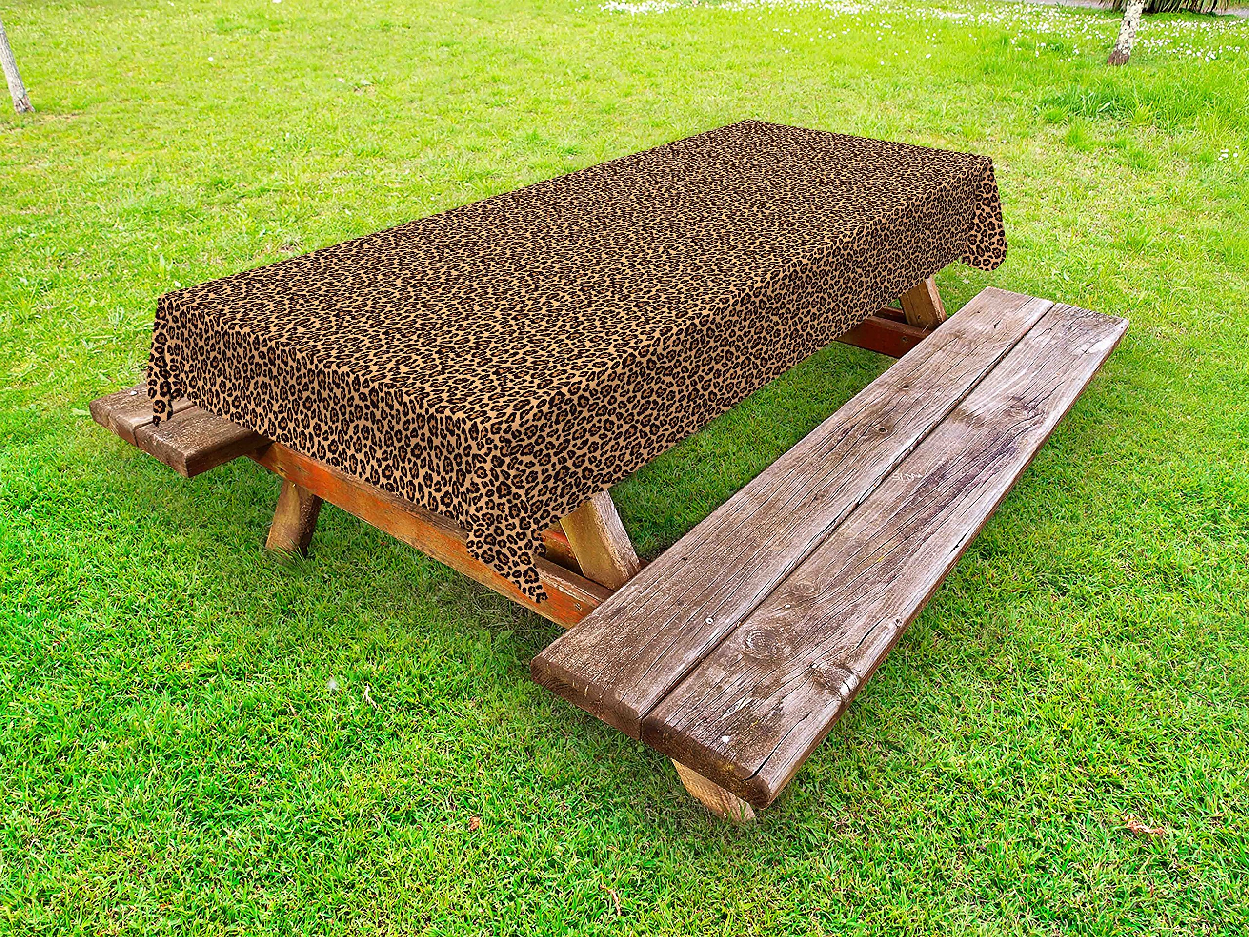 Ambesonne Peach Orange Leopard Print Outdoor Tablecloth - Waterproof Washable Picnic Table Cover 58x84 Inches - Exotic Animal Pattern for Patio, BBQ, Garden Parties & Outdoor Dining Decor
