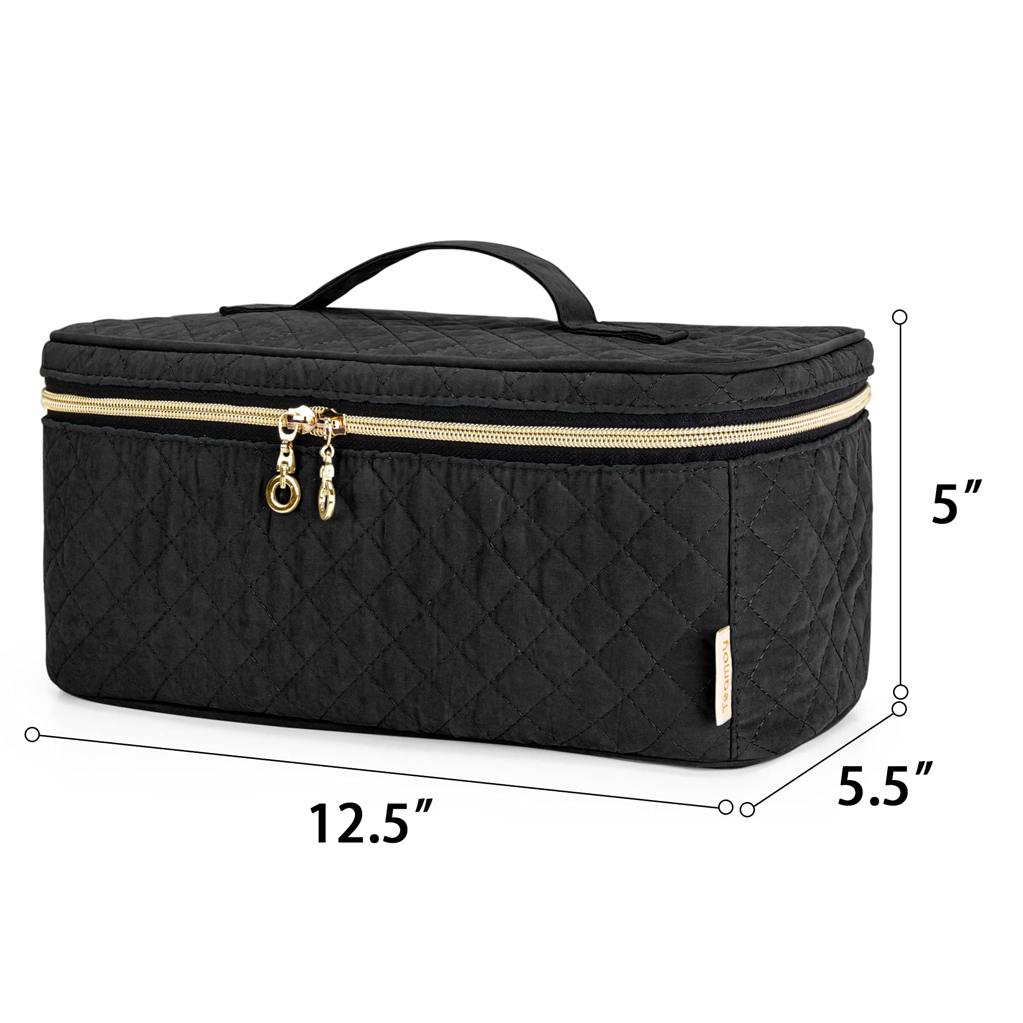 Teamoy Travel Makeup Brush Organizer Case - Large Black Cosmetic Brush Holder Bag with Handle for Makeup Brushes (Up to 8 Inch) & Beauty Essentials - Perfect for Travel, Salon Professionals & Home Storage