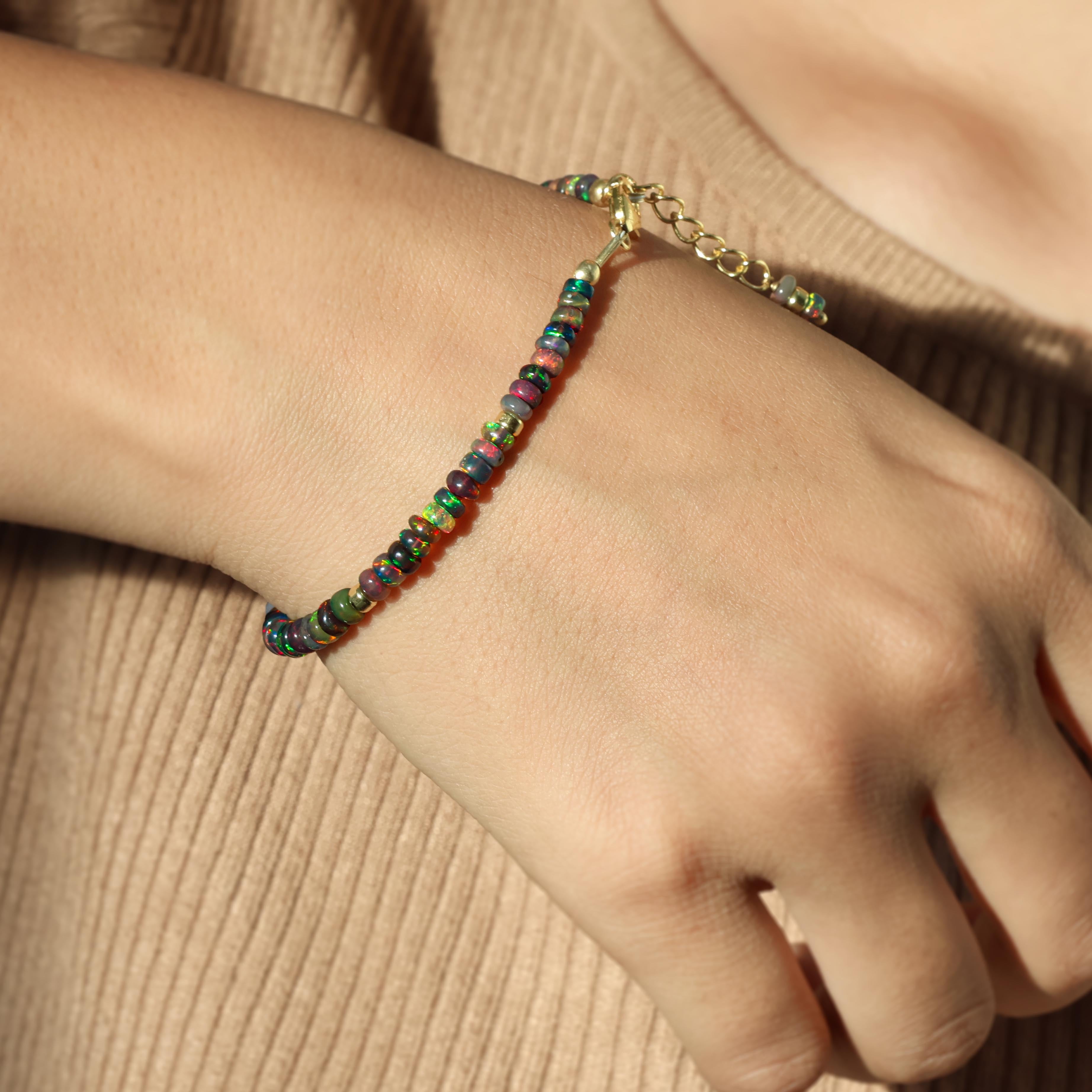 Natural Black Opal Rondelle Beaded Bracelet - 8mm Gemstone Separator Beads for Jewelry Making, DIY Craft & Boho Fashion Accessories - Perfect for Stacking, Gifting & Everyday Wear