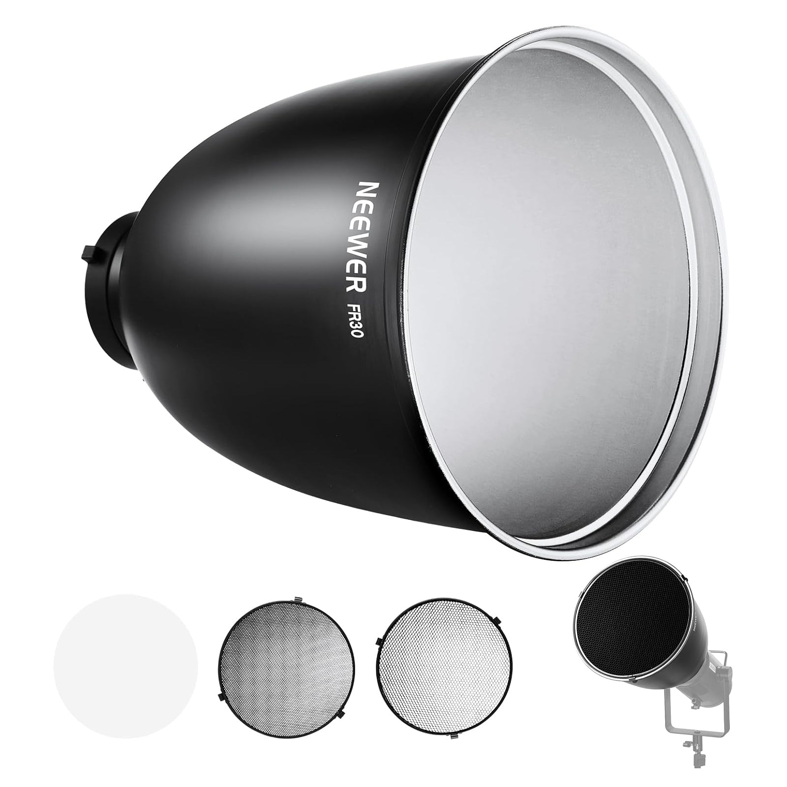NEEWER FR30 11.6/29.5cm Deep Focus Reflector for Photography & Video Lighting - Perfect for Studio, Portrait, and Product Shoots