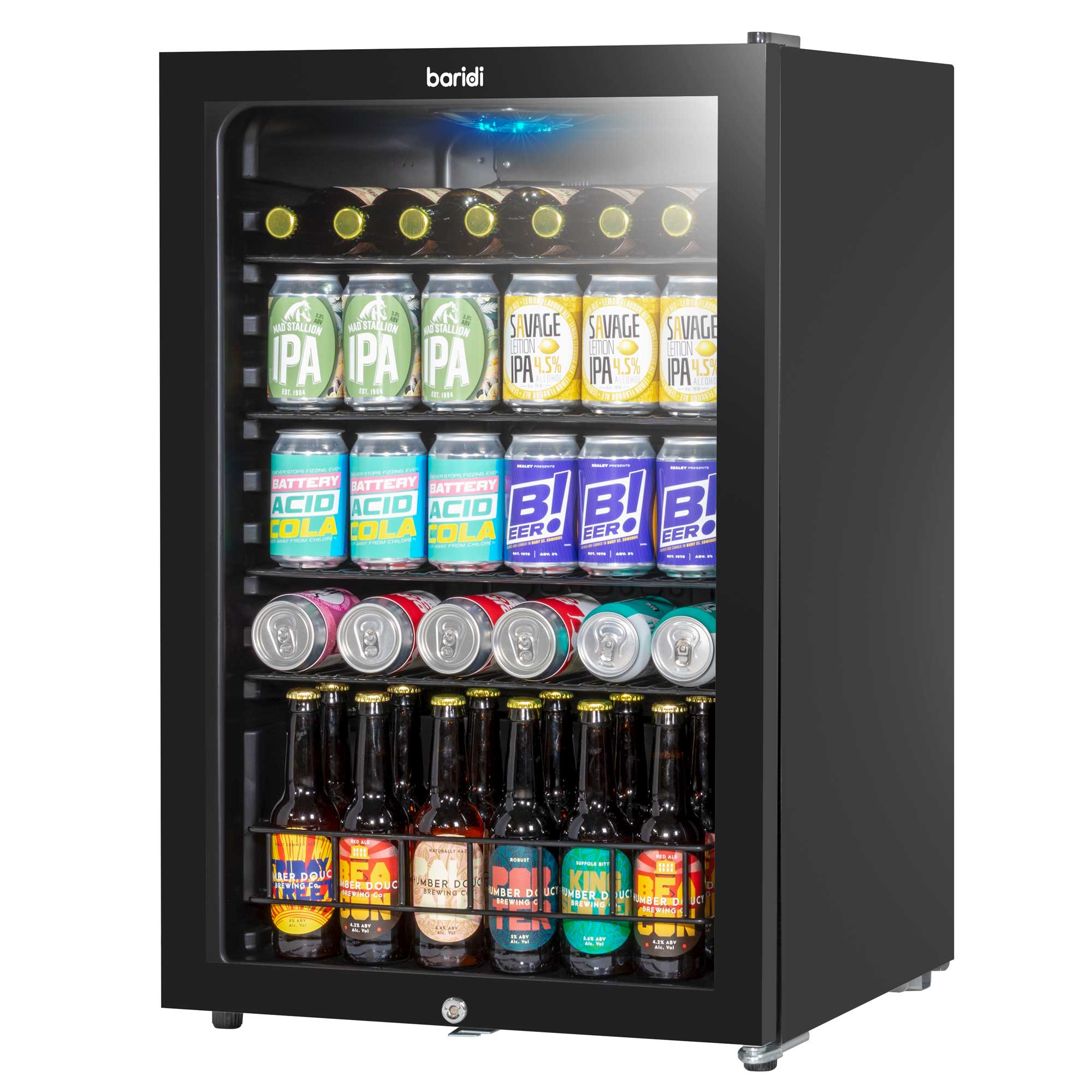 Baridi 115L Under Counter Beverage Cooler - Black DH223 | Energy Efficient Beer & Wine Fridge with LED Light | Perfect for Home Bars, Kitchens & Entertaining Spaces