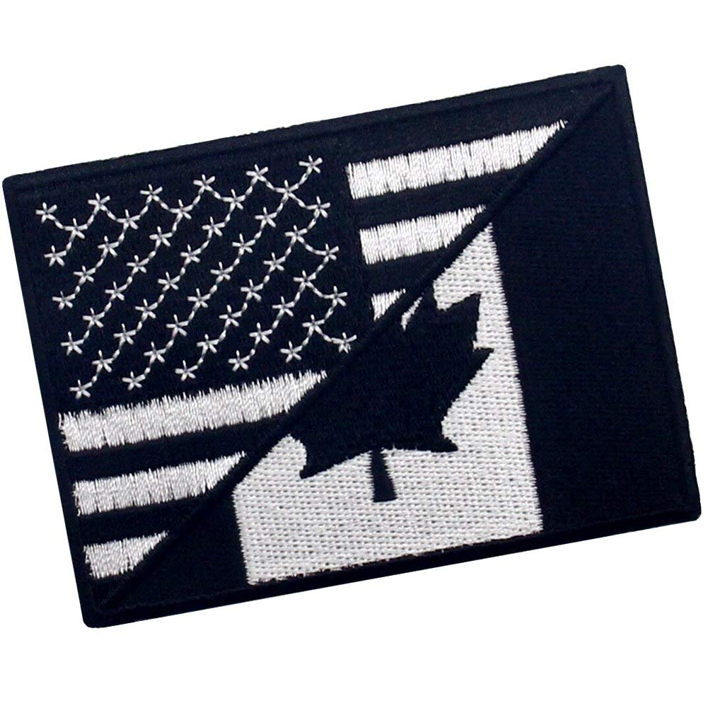 USA American Flag Patch Embroidered Applique - Iron On or Sew On Emblem for Jackets, Bags & Hats - White & Black Patriotic Decoration for Veterans Day, Independence Day & Military Events