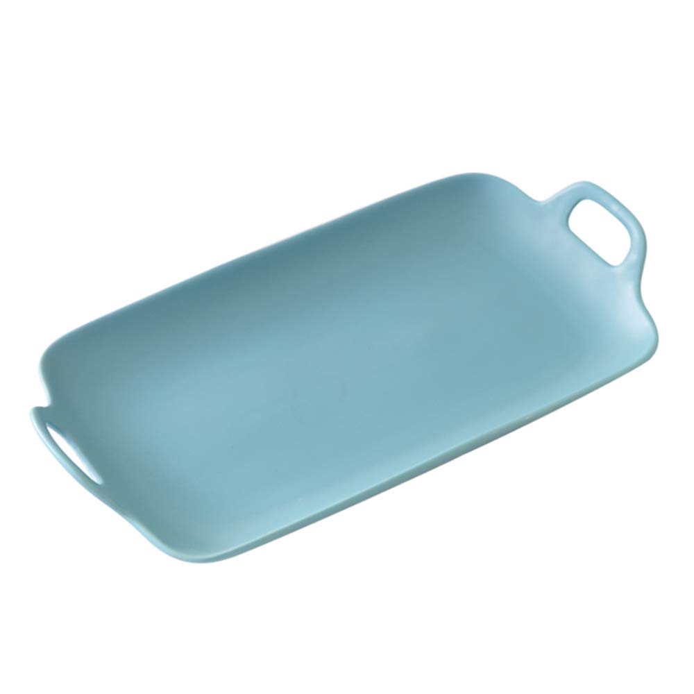 OnePine Porcelain Plate with Handle - Rectangular Baking Dish for Steaks, Fruits, Snacks, Desserts & Breakfast - Oven & Microwave Safe - Green, 28.3 x 16.2 x 4cm - Perfect for Family Dinners, BBQ Parties & Holiday Meals