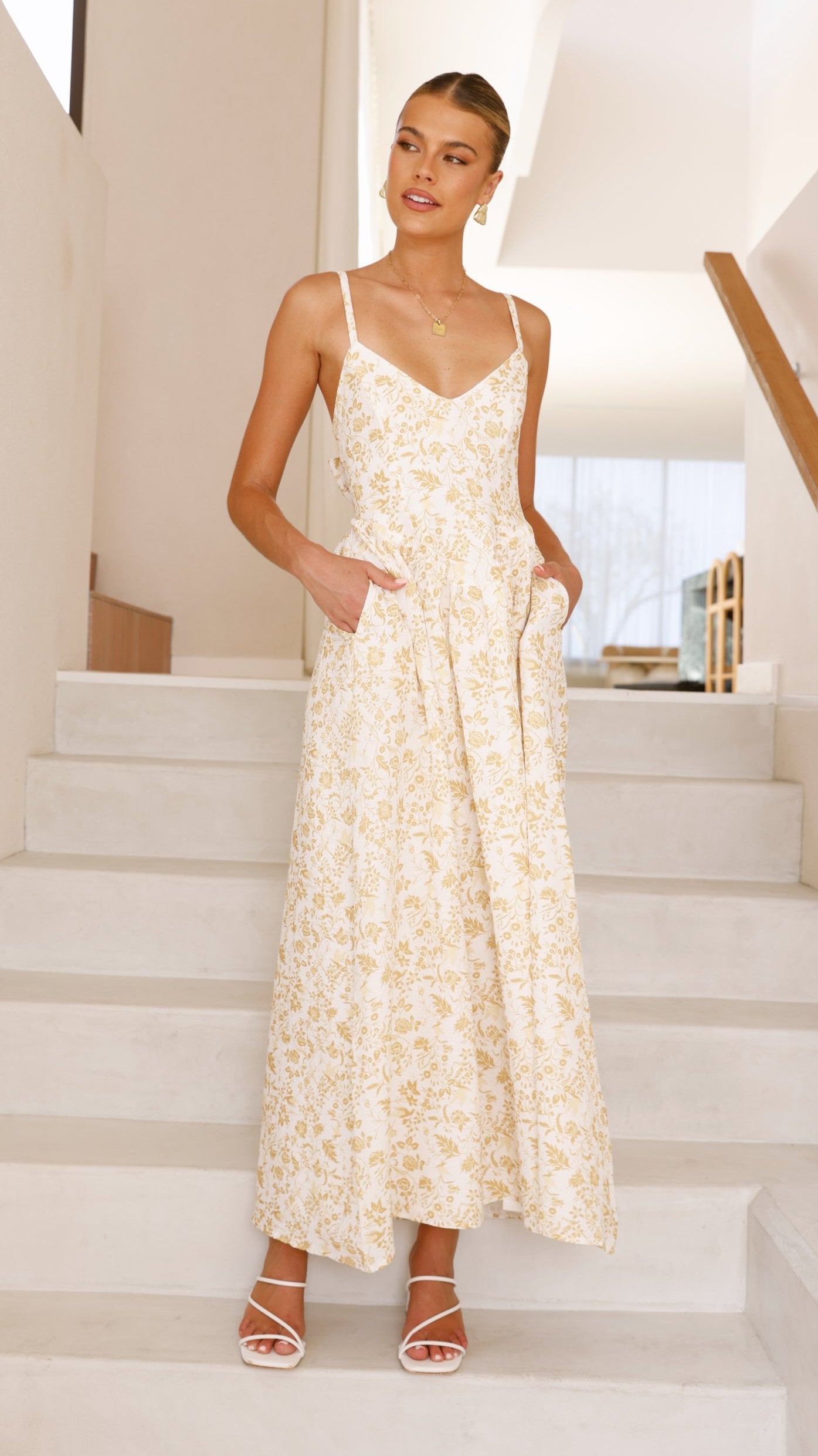 Azura Maxi Dress - Flowy Yellow Floral Print Summer Dress for Women | Beach Wedding, Vacation & Casual Outfit
