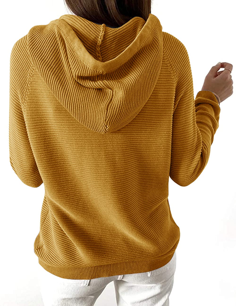 Lrady Women's Casual Pullover Sweater Knit Hoodie Button-Up Sweatshirt V-Neck Henley Shirt Blouse Tunic Top for Fall Winter Layering & Everyday Wear