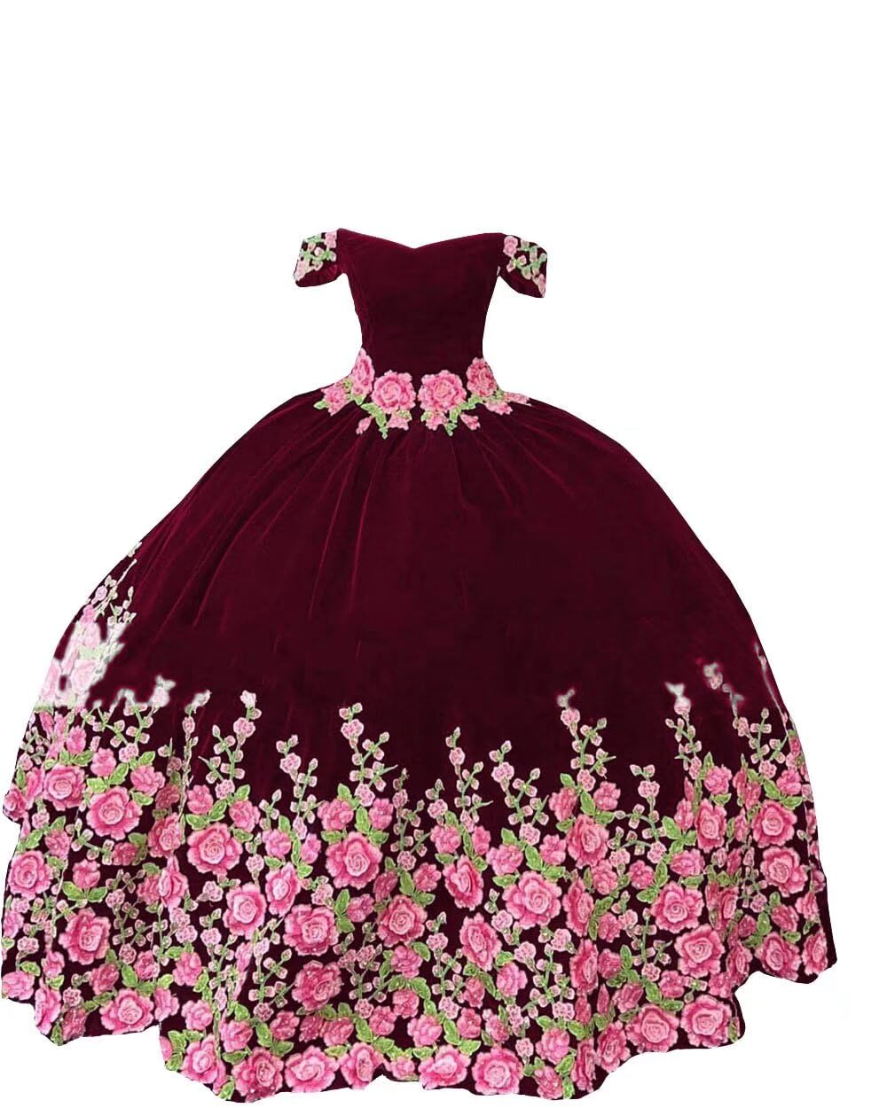Elegant Velvet 3D Floral Applique Off-Shoulder Quinceañera Dress | Mexican Sweet 15 Party Gown | 2025 Trendy Formal Dress for Quinceañeras, Weddings & Special Occasions