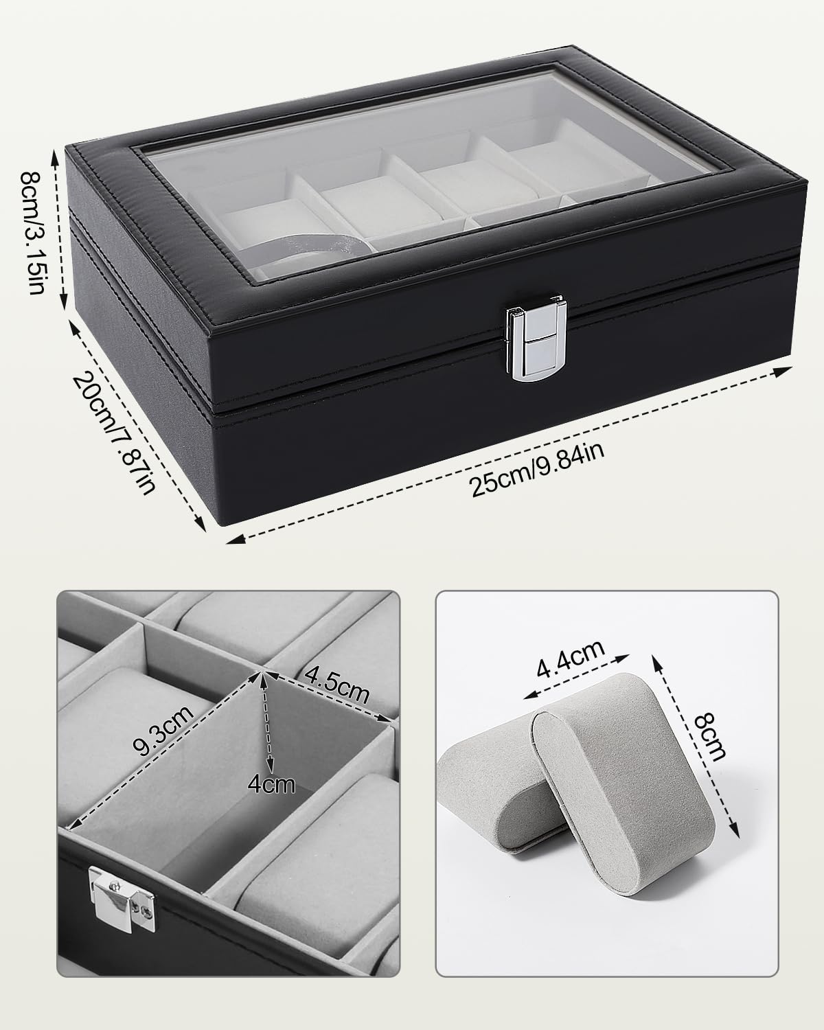 10-Slot Uten Watch Box for Men - PU Leather Watch Display Case with Removable Cushion & Metal Clasp - Luxury Watch Storage Organizer for Travel, Home, and Gift Giving